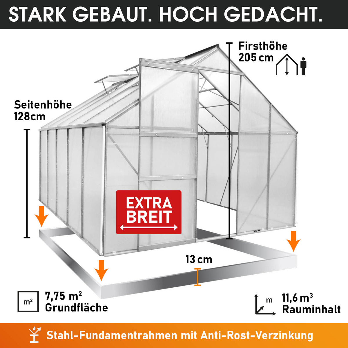 Aluminium Gewächshaus 310x250x205