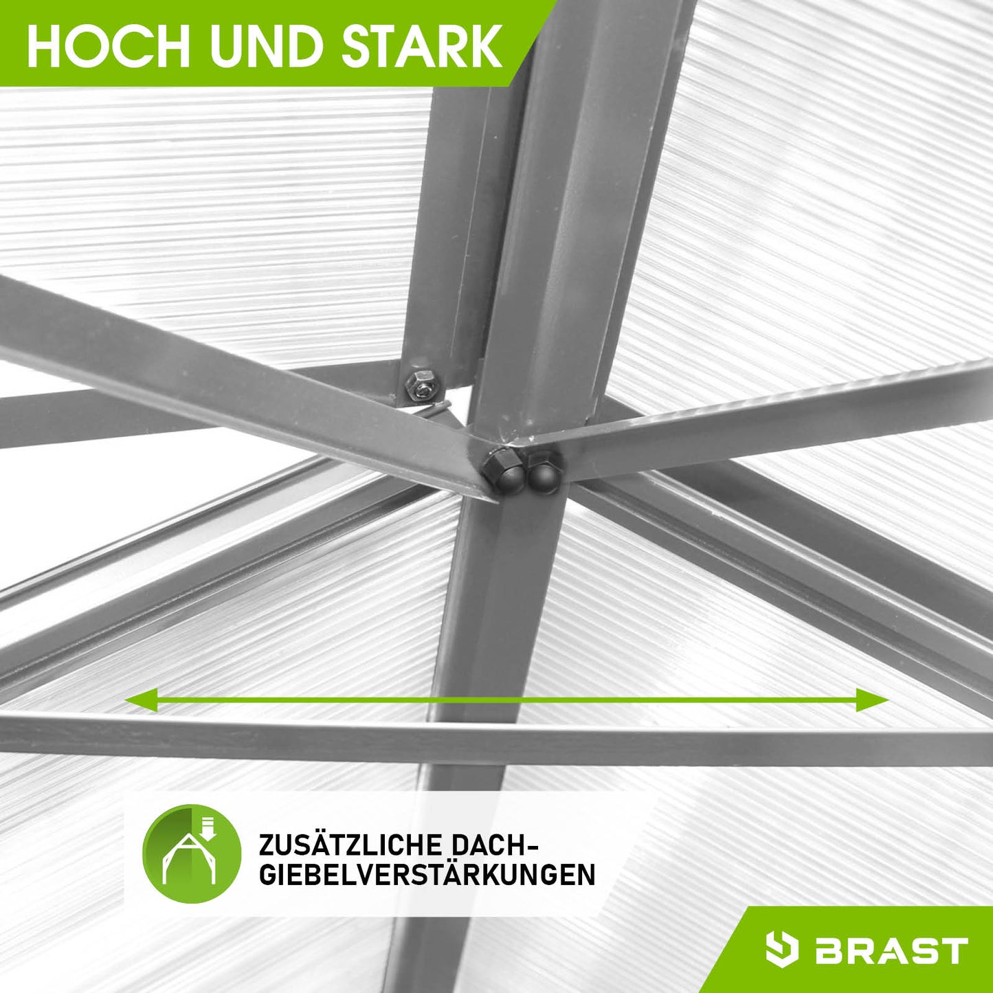 Aluminium Gewächshaus Dachgiebelsverstärkung für begehbares, windsicheres Gewächshaus mit Fundament.