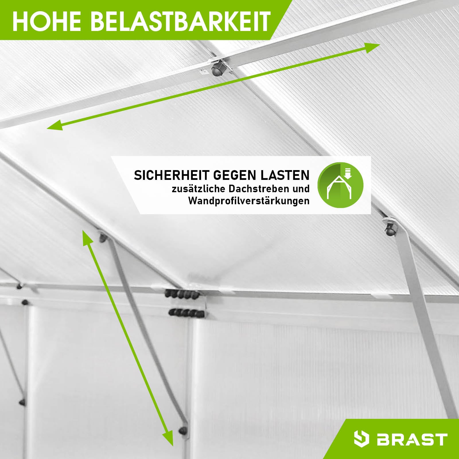 Windsicheres Aluminium Gewächshaus mit stabiler Dachstrebe und Wandprofilverstärkung, begehbares Gewächshaus mit Fundament.