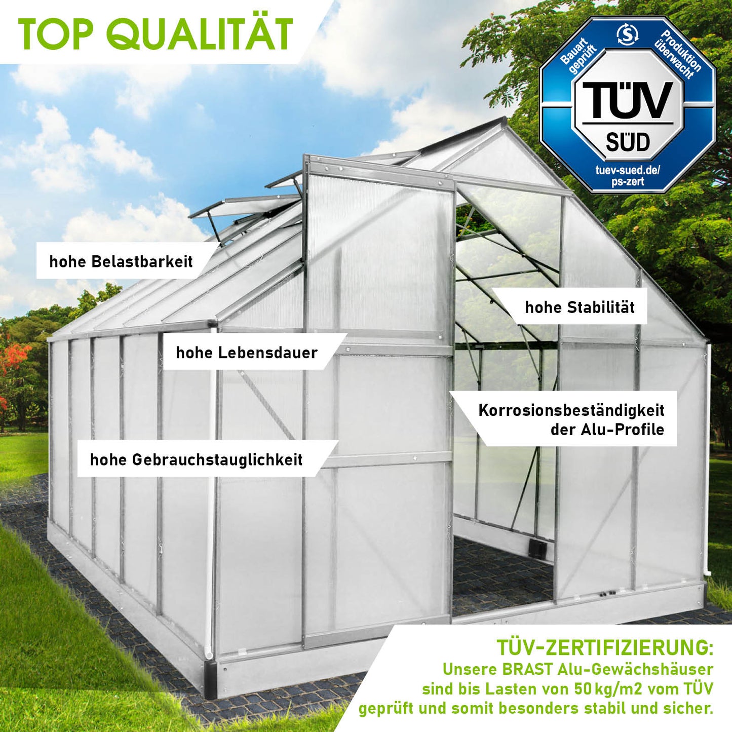 Aluminium Gewächshaus mit Fundament, begehbares Gewächshaus für Garten, windsicheres Gewächshaus Treibhaus mit.
