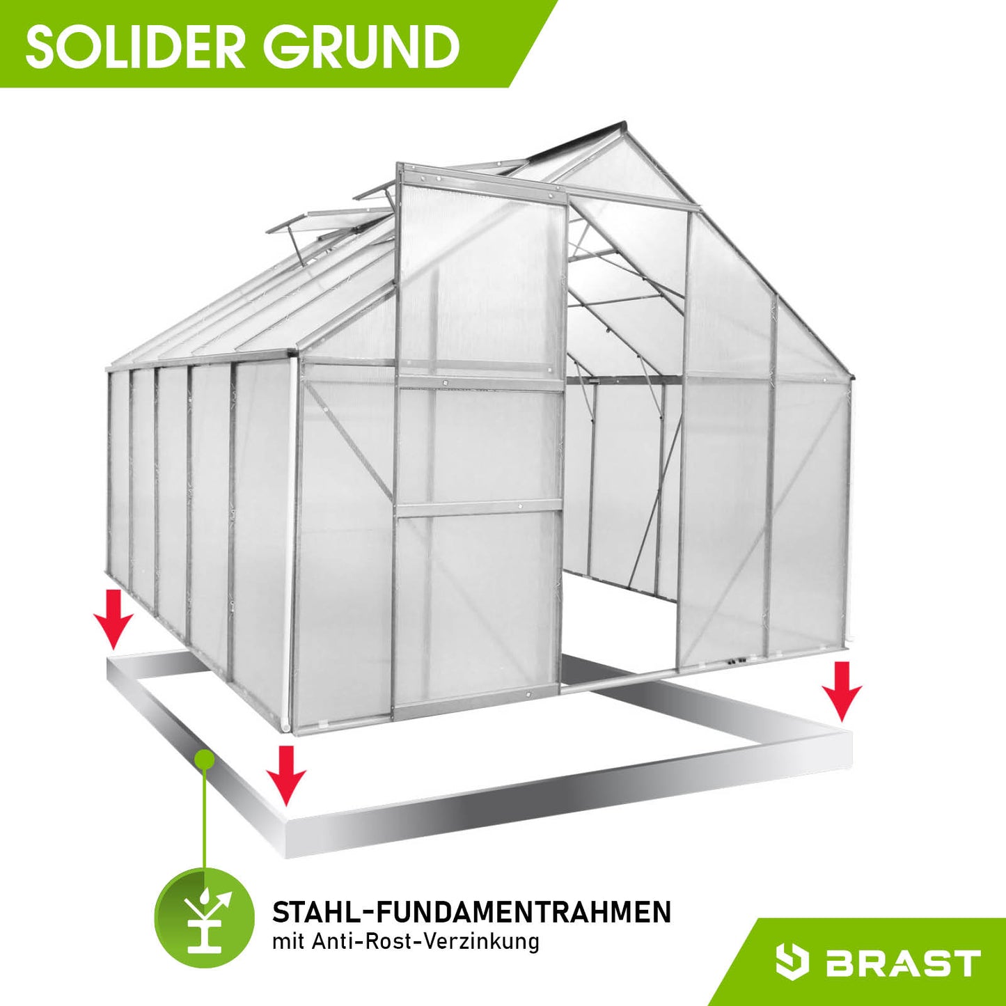 Windsicheres Aluminium Gewächshaus für Garten mit Stahl-Fundamentrahmen, begehbares Gewächshaus Treibhaus.