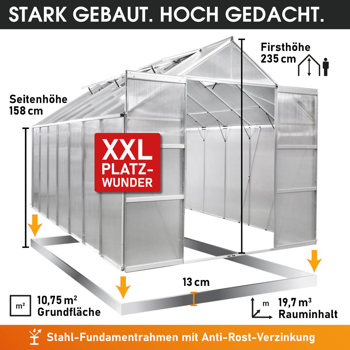 Aluminium Gewächshaus 430x250x235
