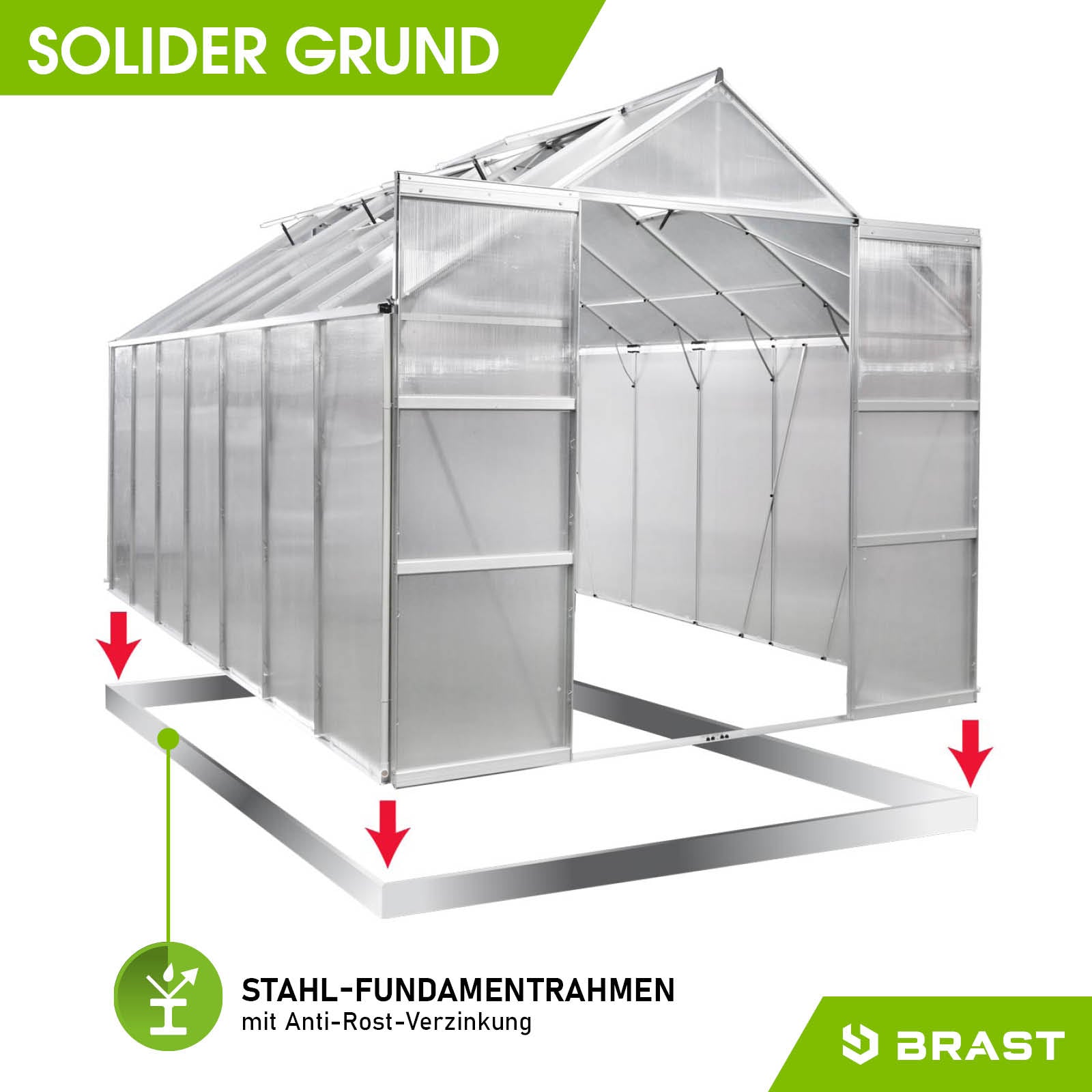 Aluminium Gewächshaus mit stabilem Stahl-Fundamentrahmen, windsicheres begehbares Gewächshaus für Garten und.