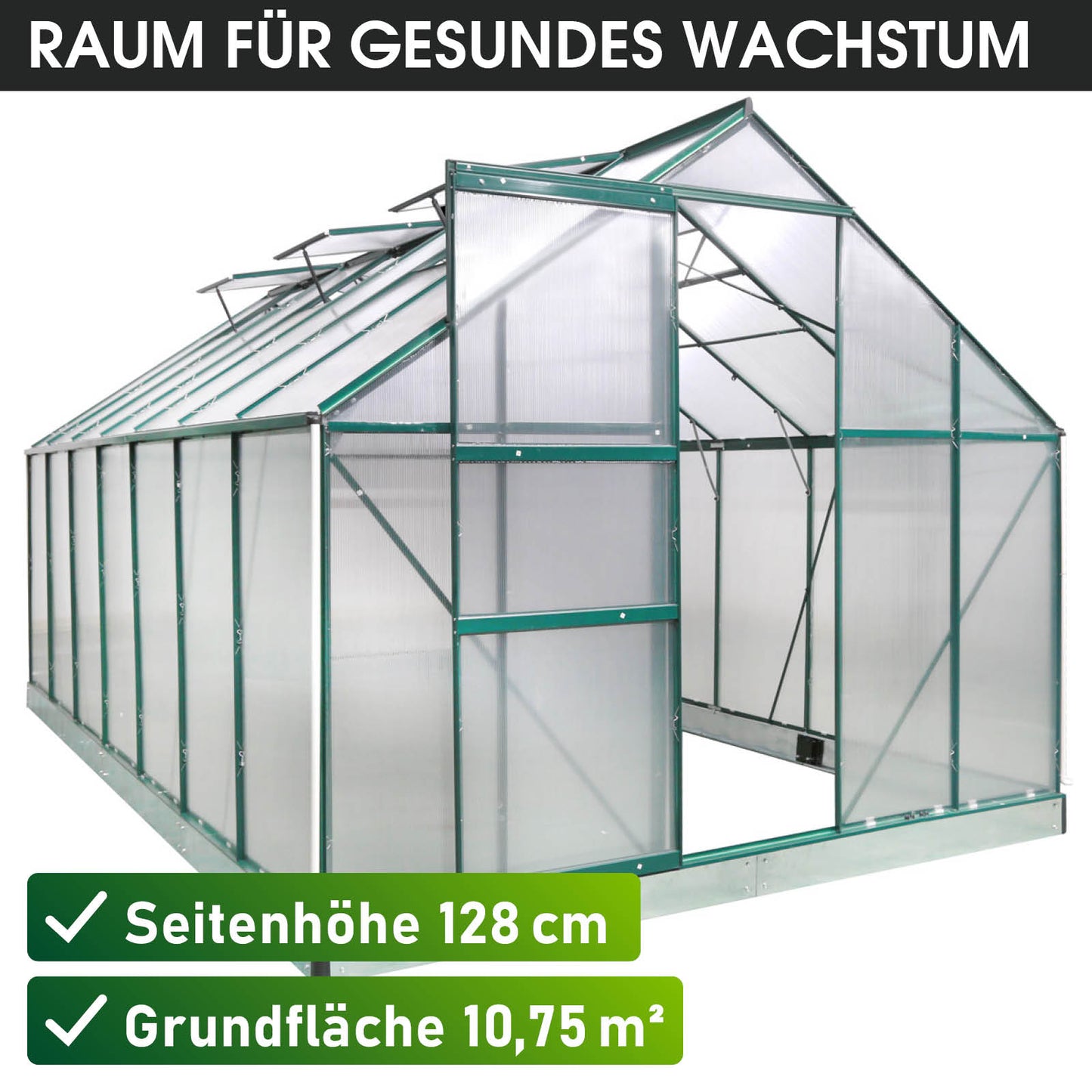 Aluminium Gewächshaus 430x250x205 grün