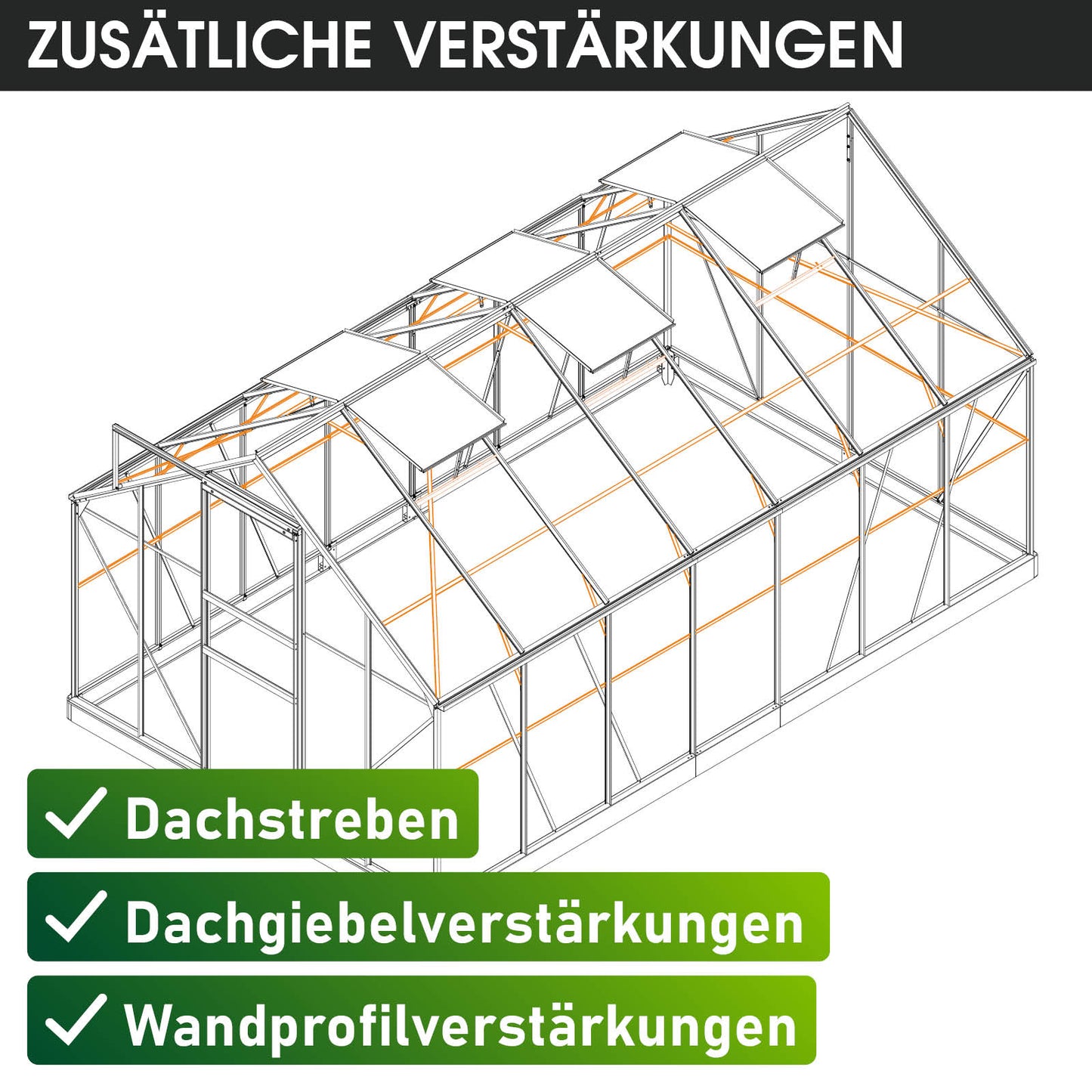 Aluminium Gewächshaus 430x250x205 grün