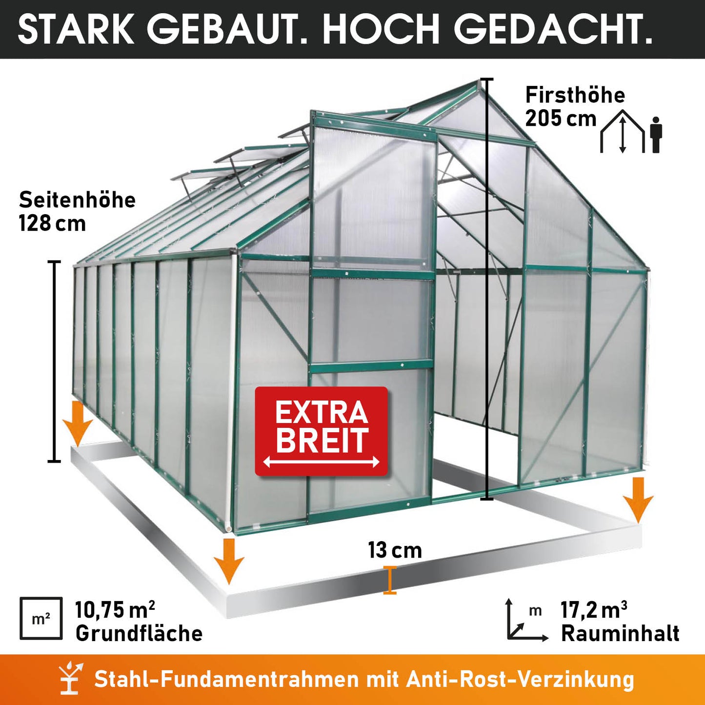 Aluminium Gewächshaus 430x250x205 grün
