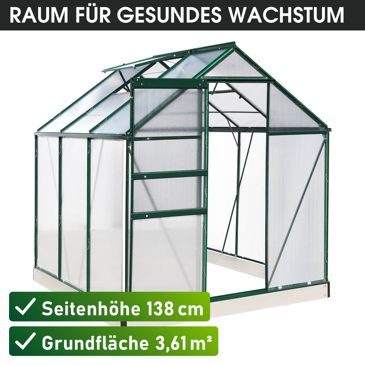 Aluminium-Gewächshaus 190x190x195 grün