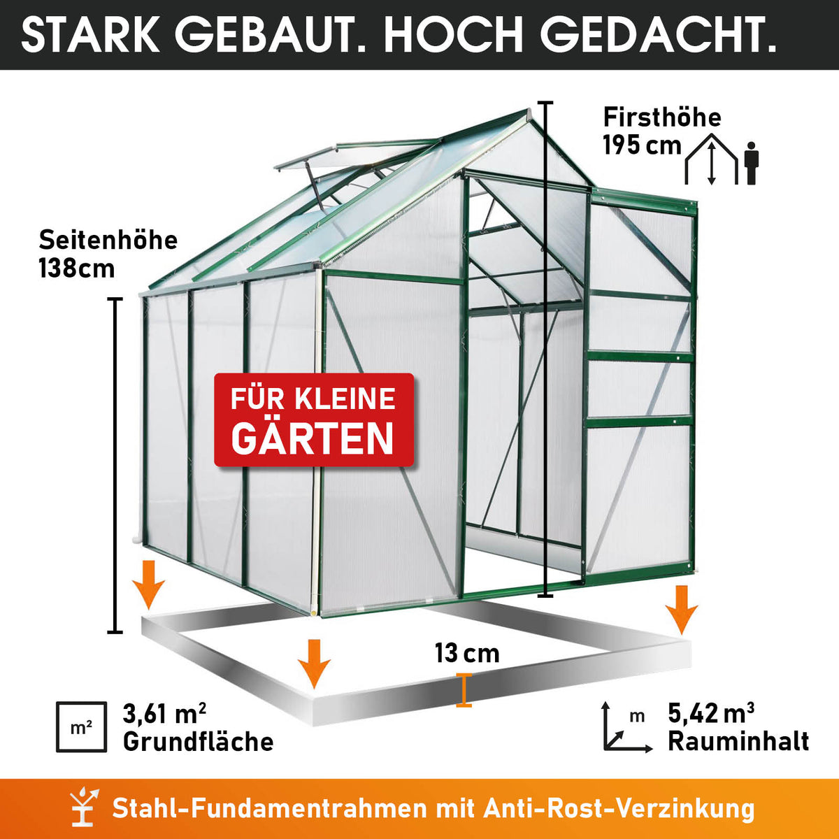 Aluminium-Gewächshaus 190x190x195 grün