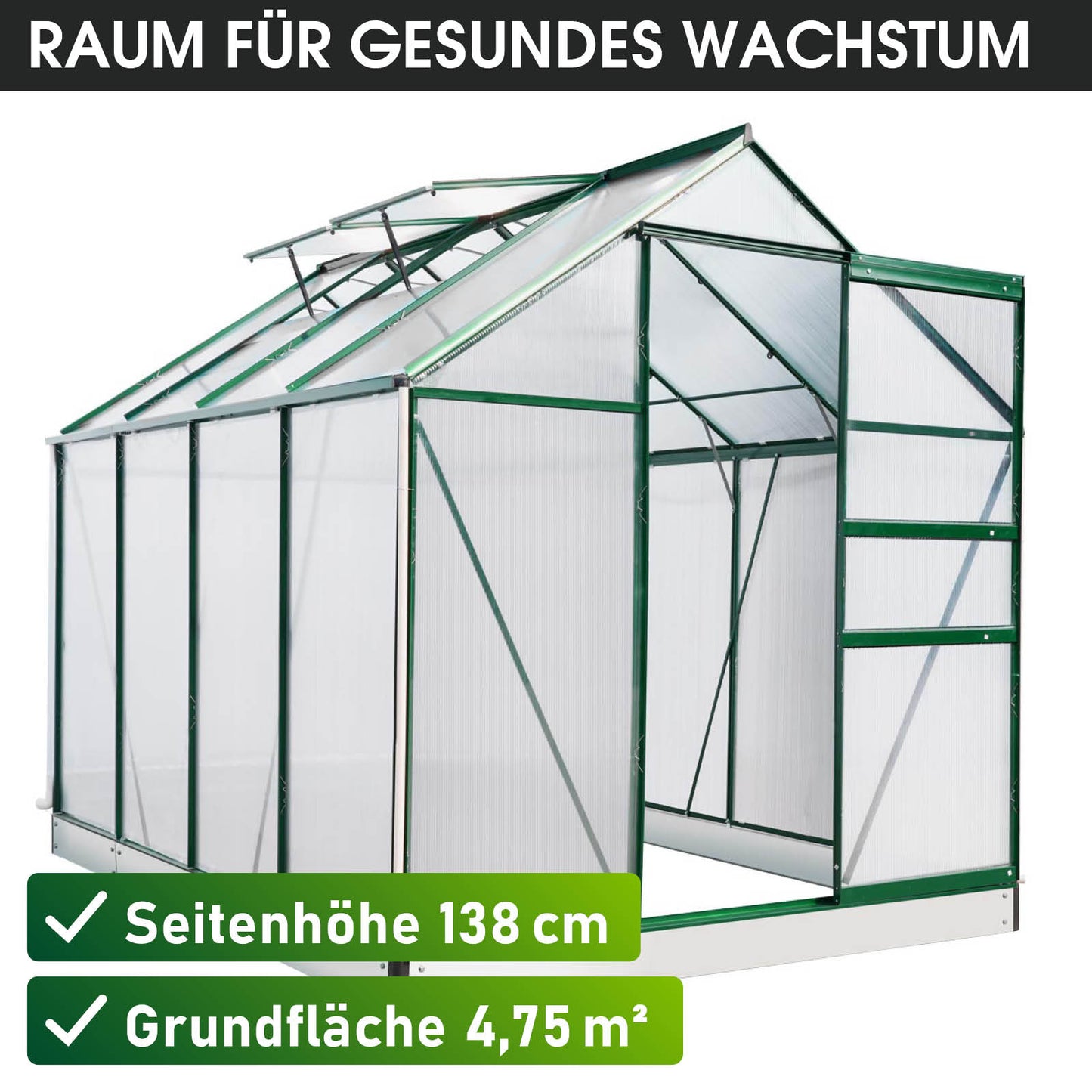 Aluminium Gewächshaus 250x190x195 grün