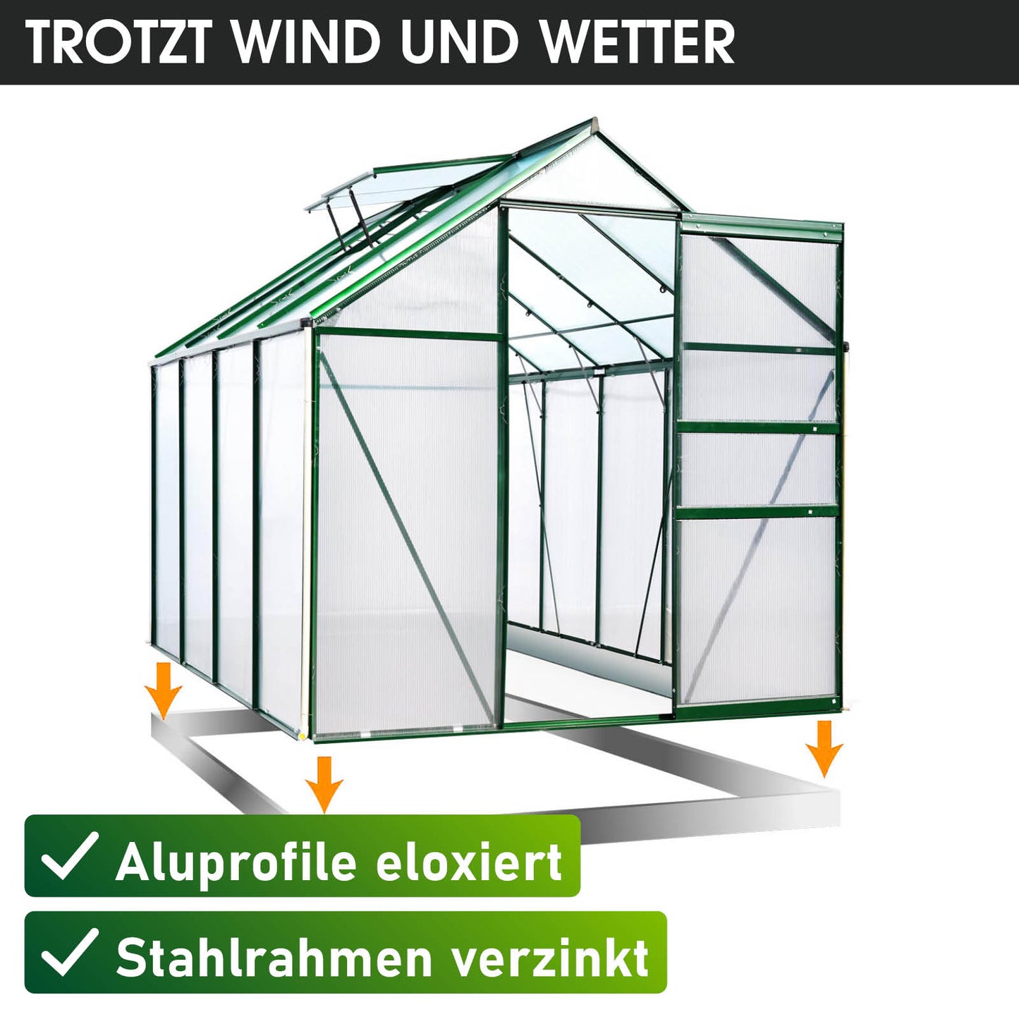Aluminium Gewächshaus 250x190x195 grün