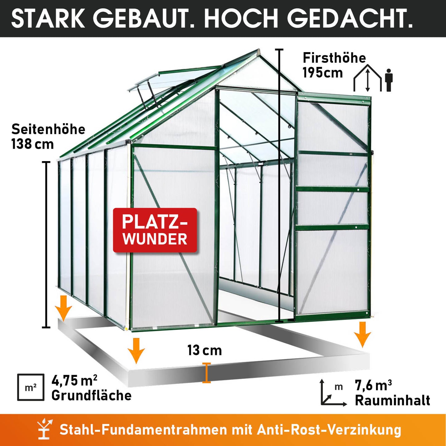 Aluminium Gewächshaus 250x190x195 grün