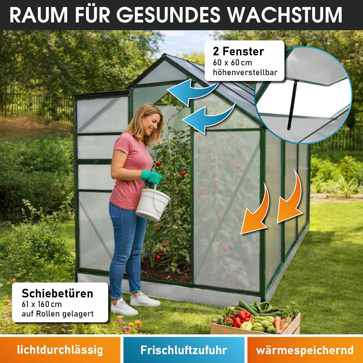 Aluminium Gewächshaus 250x190x195 grün