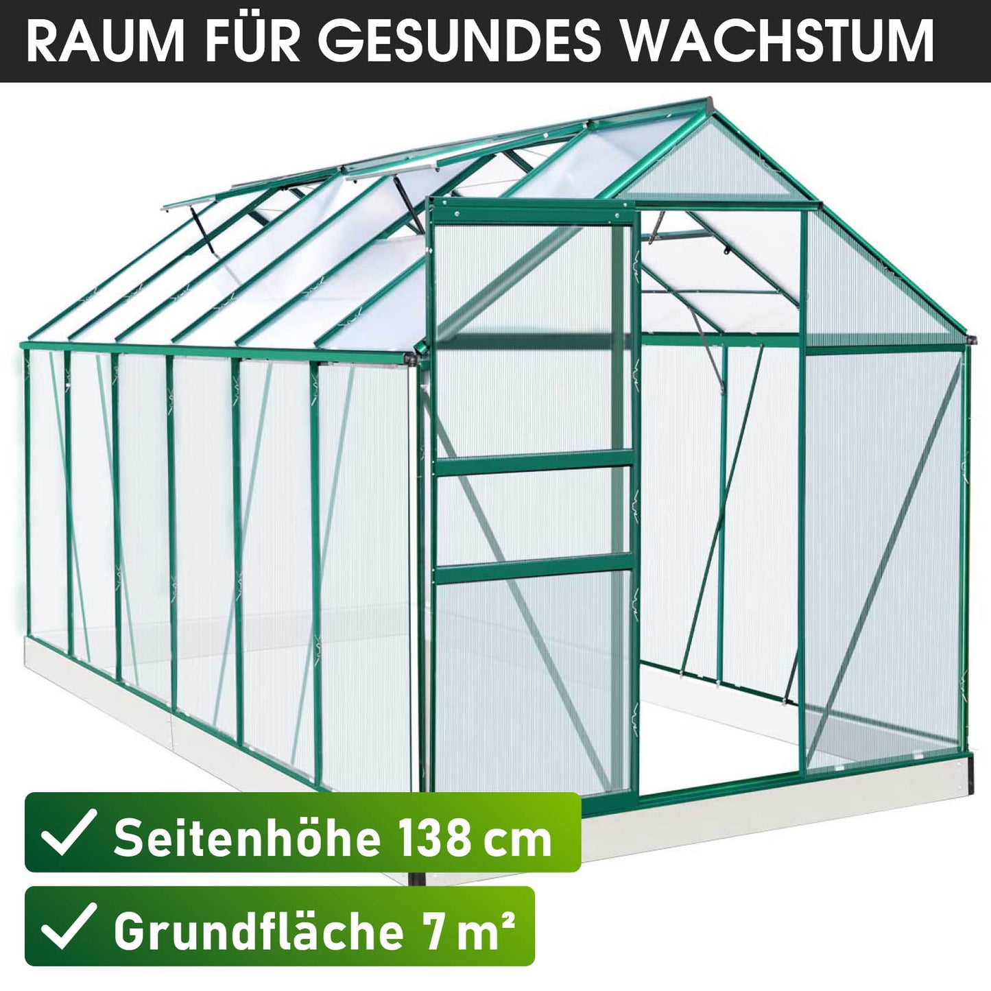 Aluminium-Gewächshaus 380x190x195 grün