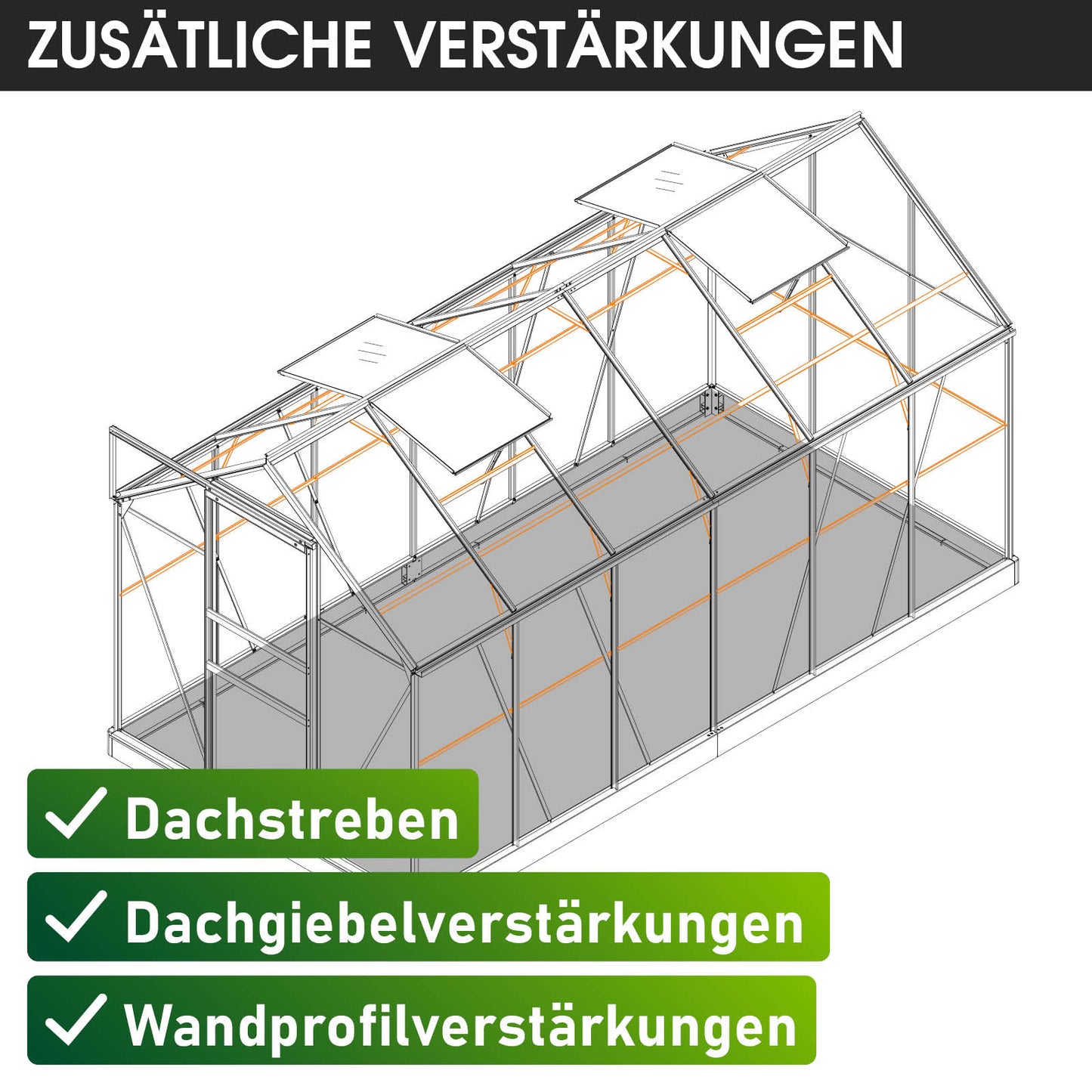 Aluminium-Gewächshaus 380x190x195 grün