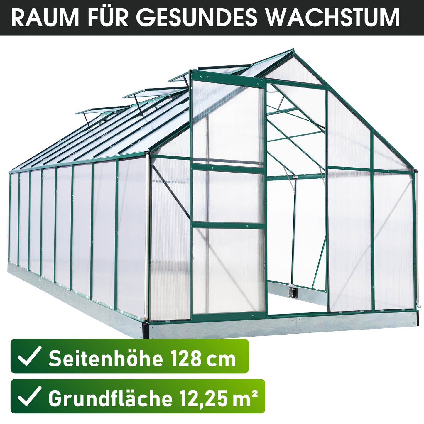 Aluminium-Gewächshaus 490x250x205 grün