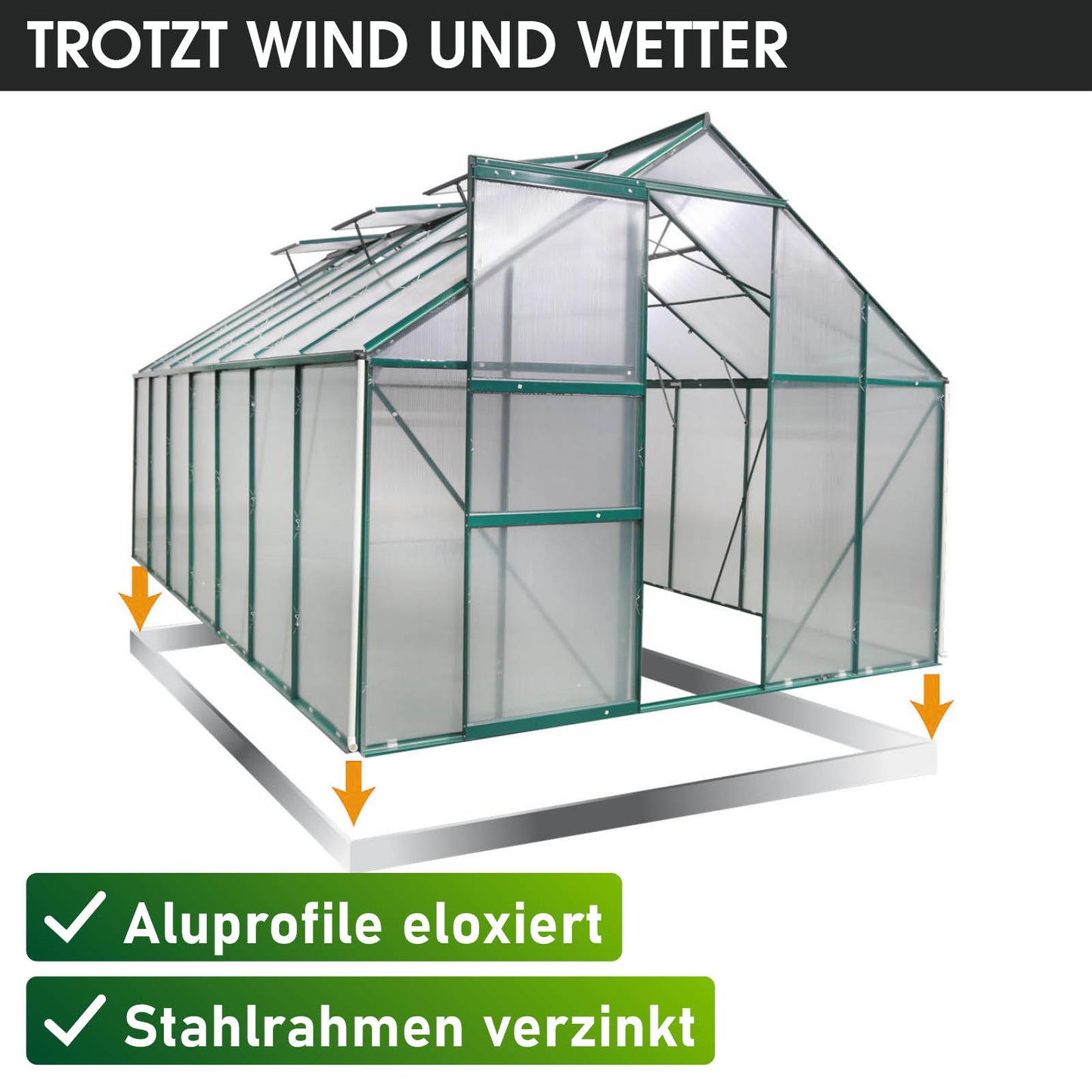 Aluminium-Gewächshaus 490x250x205 grün