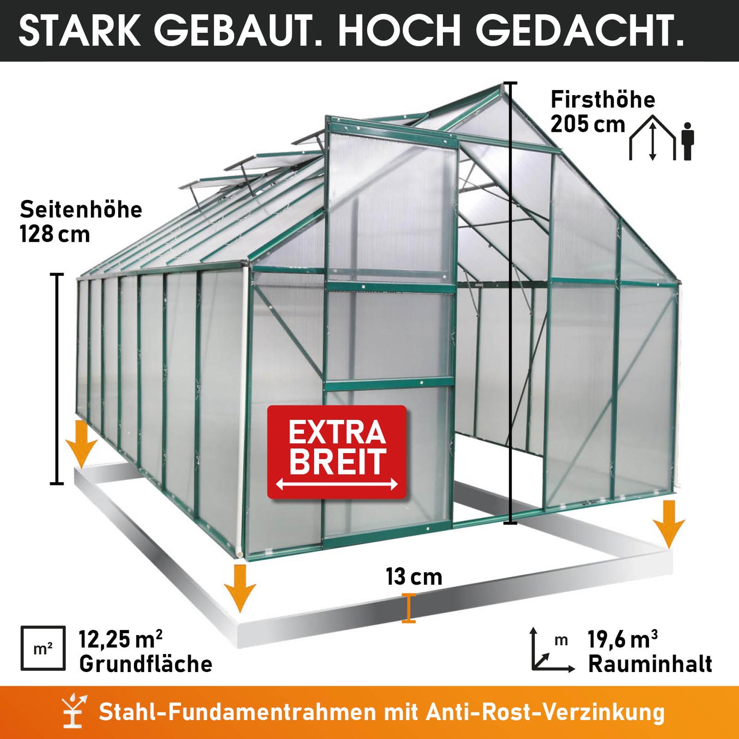 Aluminium-Gewächshaus 490x250x205 grün