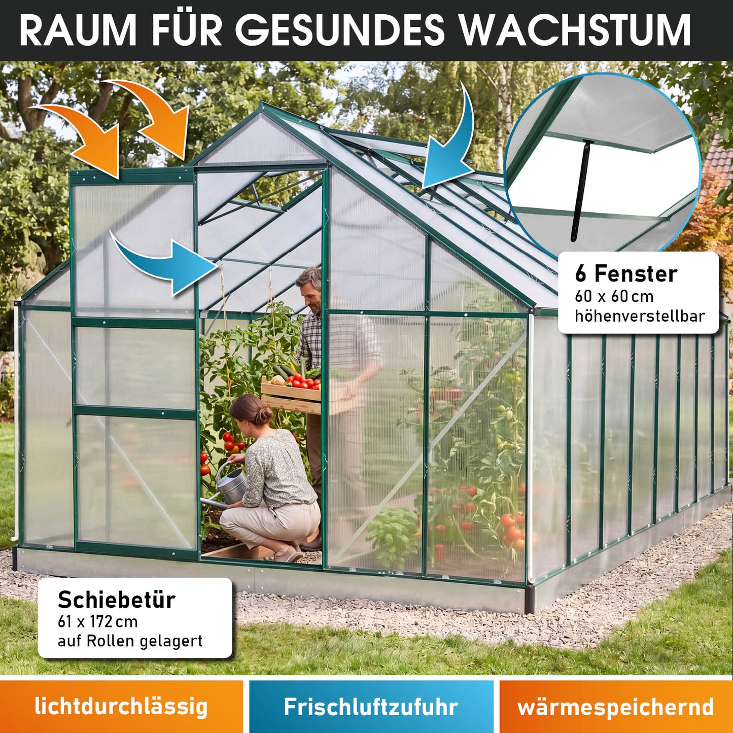 Aluminium-Gewächshaus 490x250x205 grün
