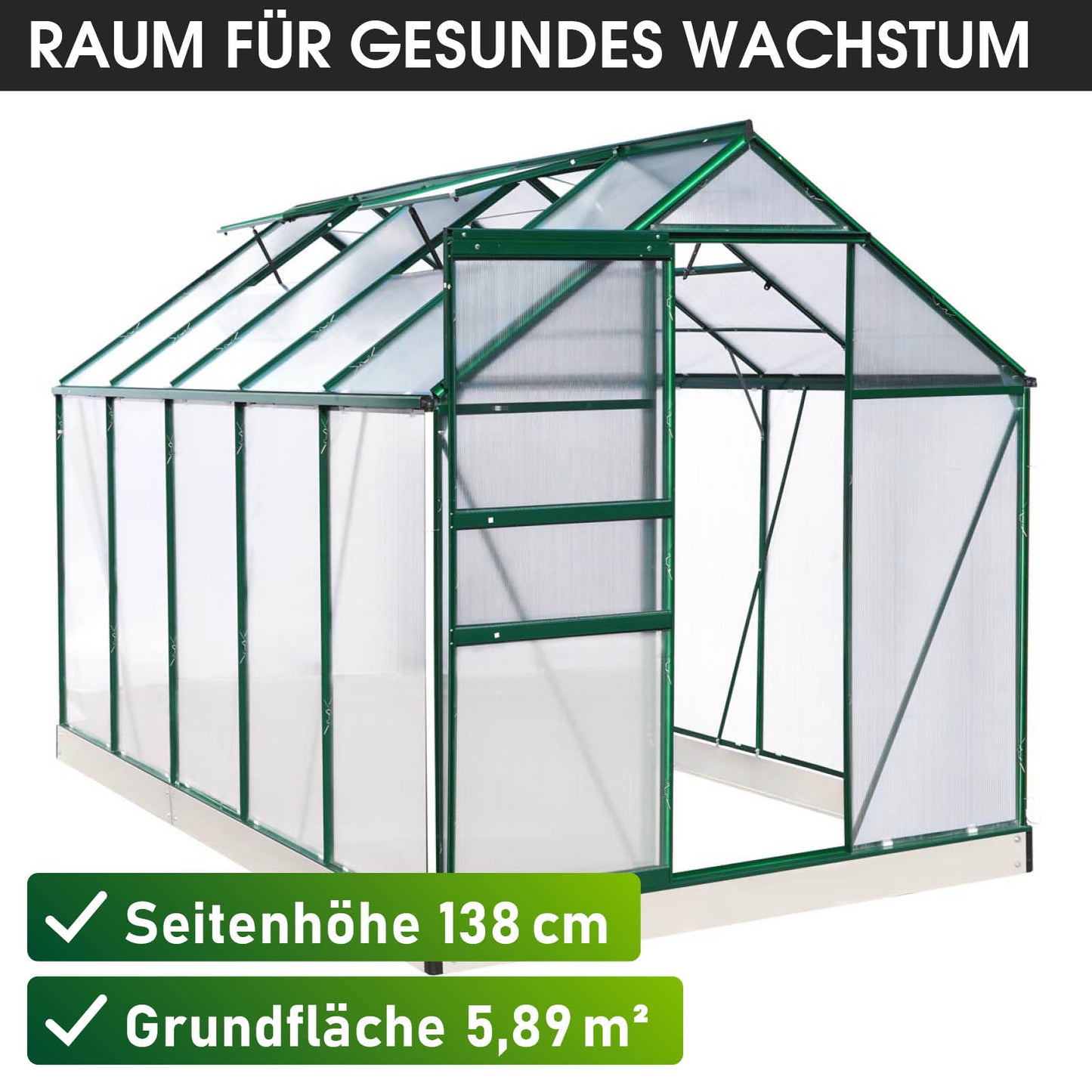 Aluminium-Gewächshaus 310x190x195 grün