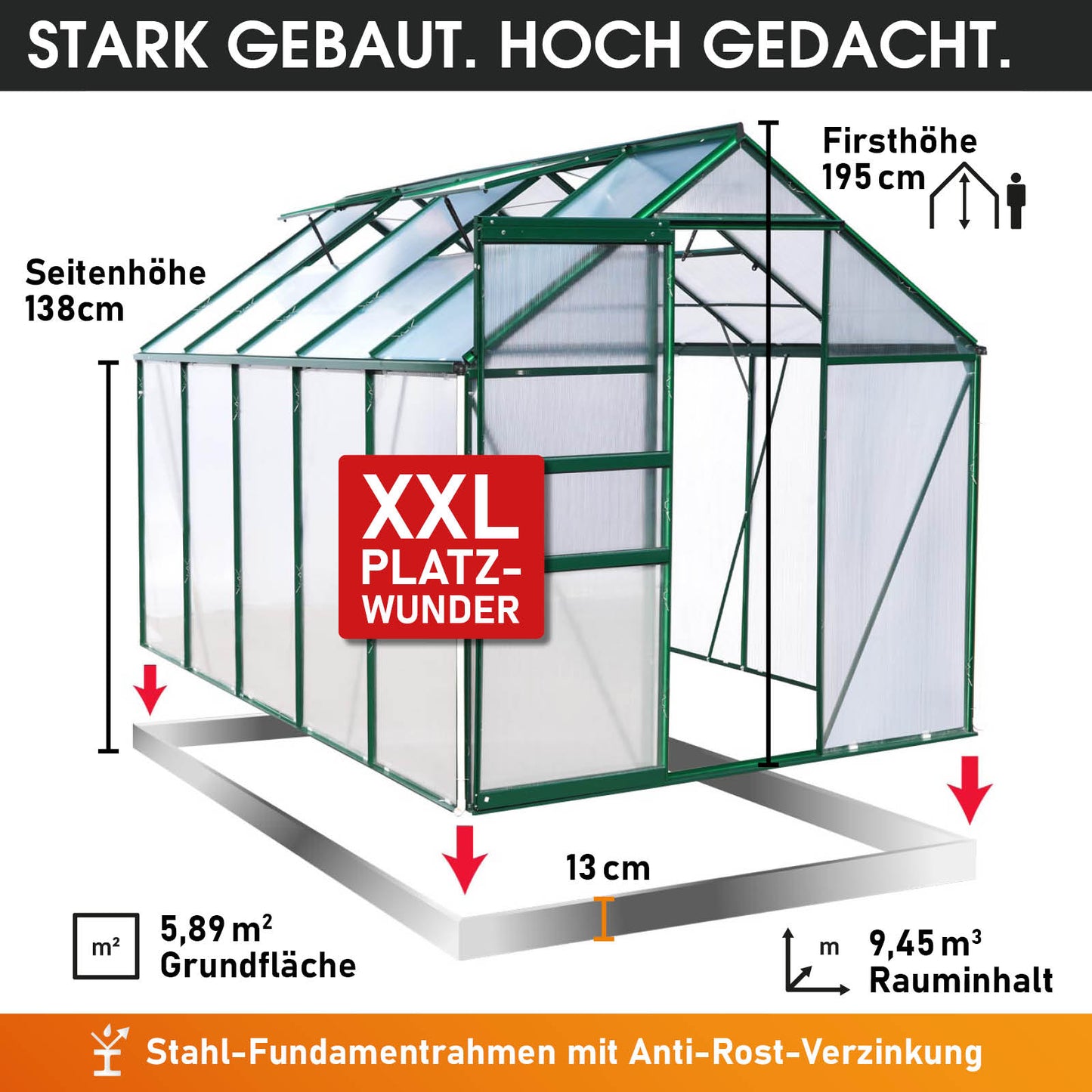 Aluminium-Gewächshaus 310x190x195 grün