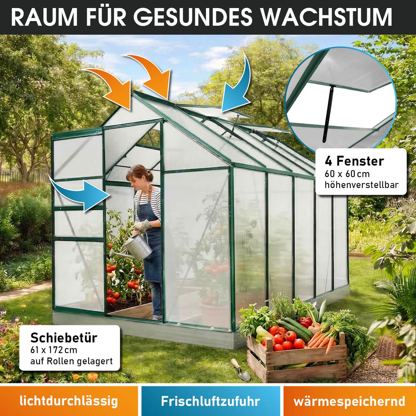 Aluminium-Gewächshaus 310x190x195 grün