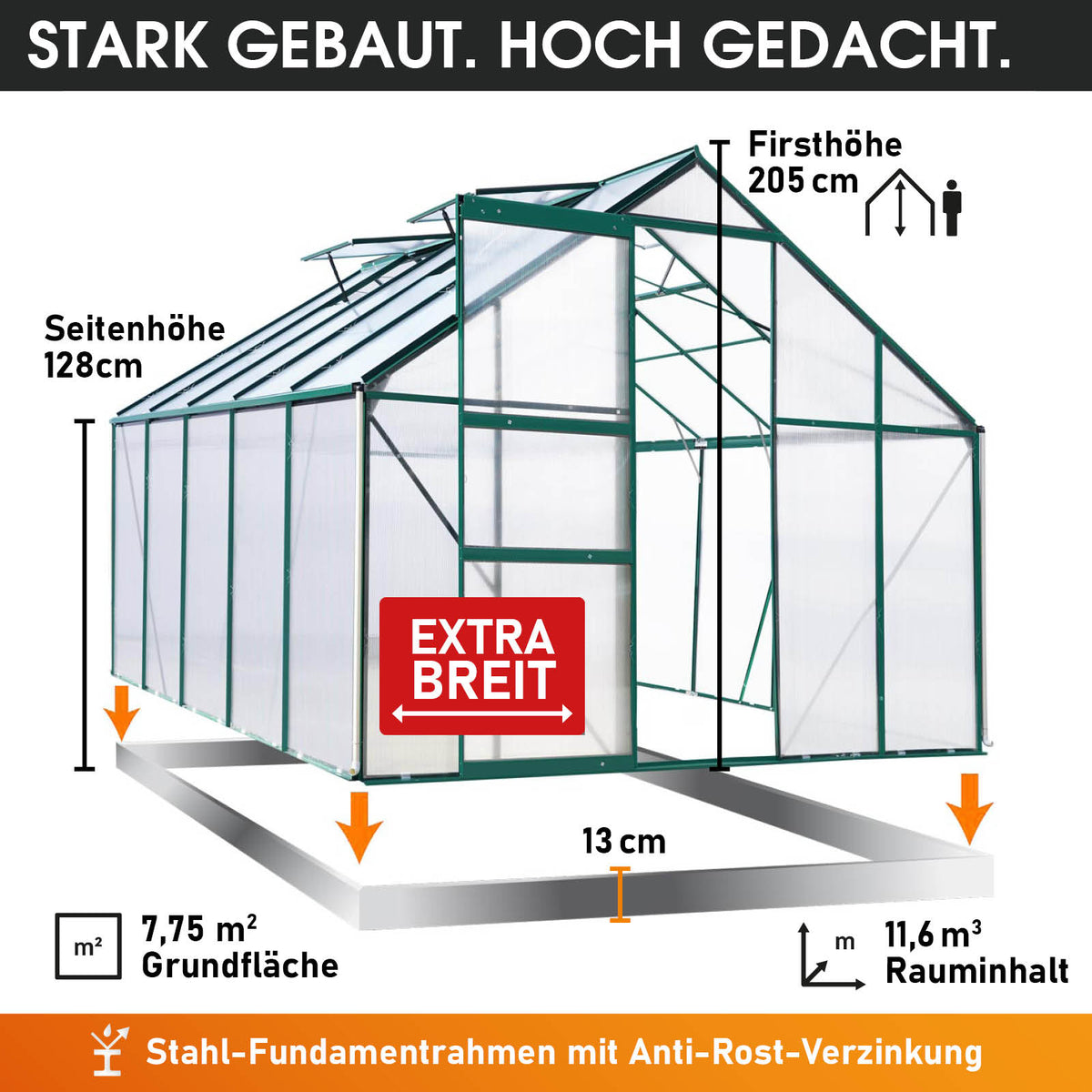 Aluminium Gewächshaus 310x250x205 grün