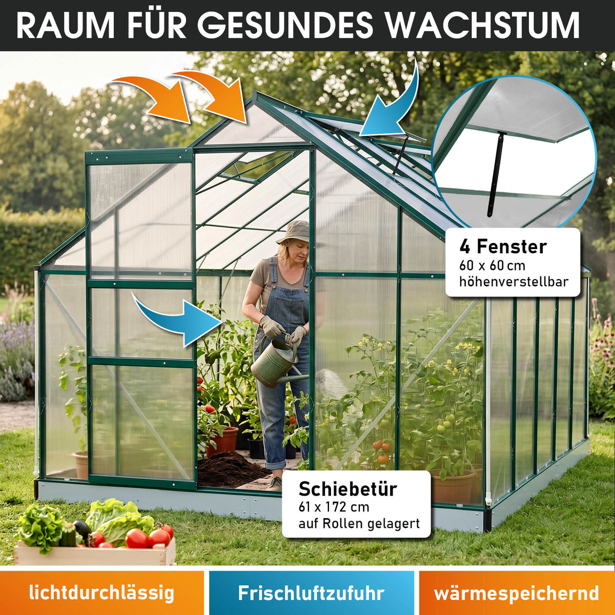 Aluminium Gewächshaus 310x250x205 grün
