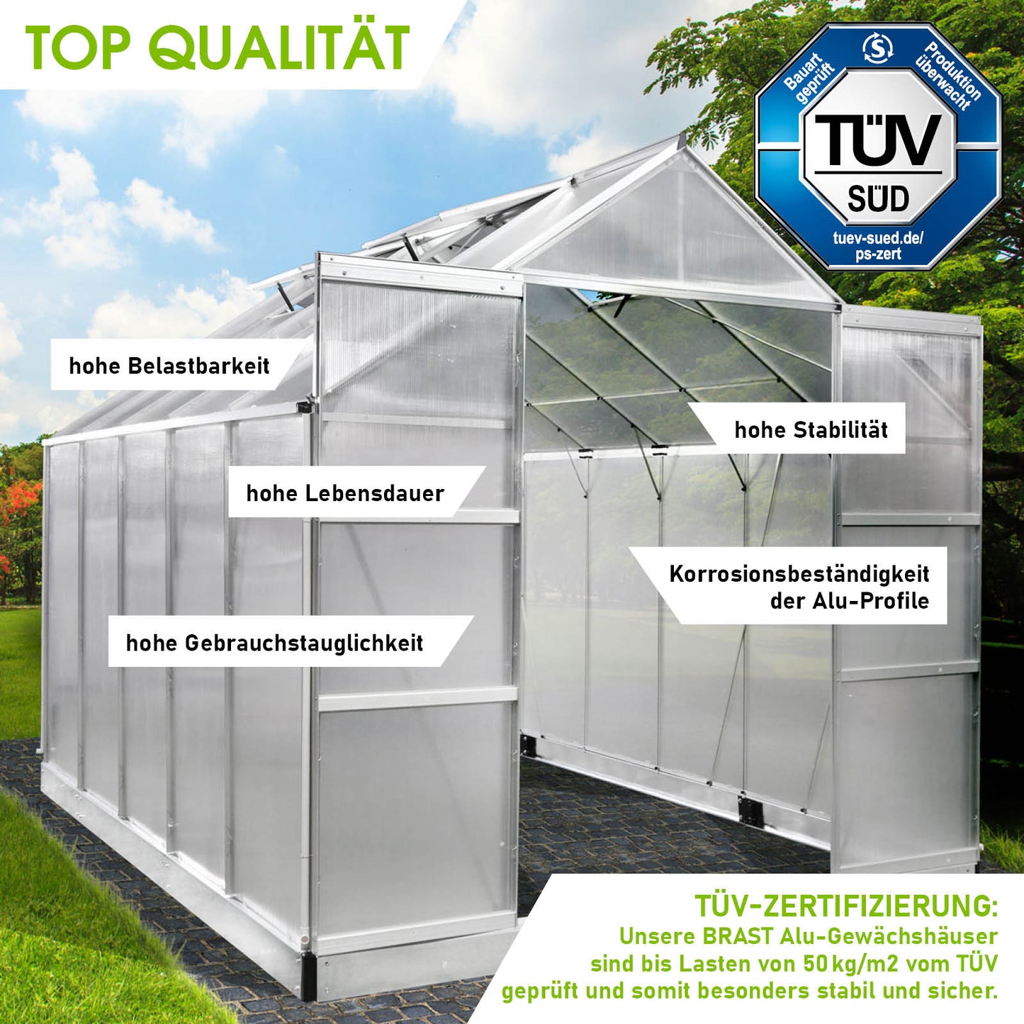 Aluminium Gewächshaus mit Fundament, windsicheres, begehbares Gewächshaus Treibhaus für Garten.
