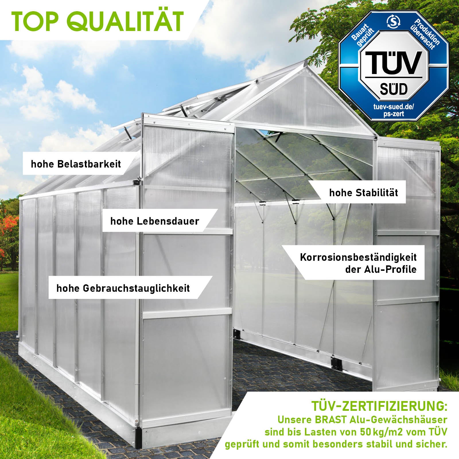 Aluminium Gewächshaus mit Fundament, windsicheres, begehbares Gewächshaus Treibhaus für Garten.