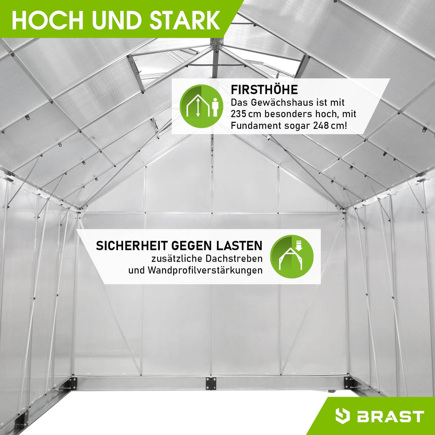 Helles Aluminium Gewächshaus Treibhaus mit stabilem Fundament, begehbar und windsicher, geeignet als Gewächshaus für Garten.