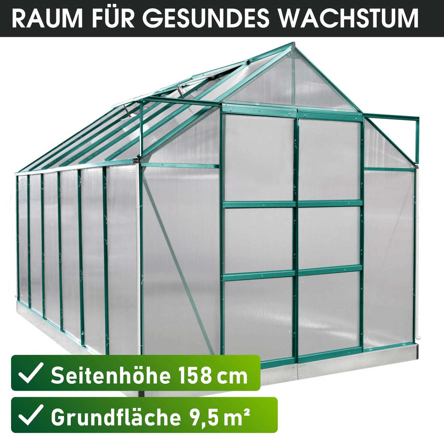 Aluminium-Gewächshaus 380x250x235 grün