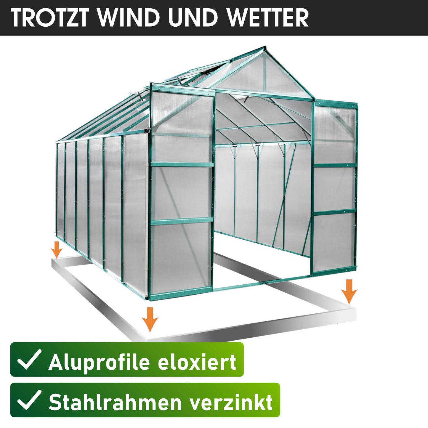 Aluminium-Gewächshaus 380x250x235 grün