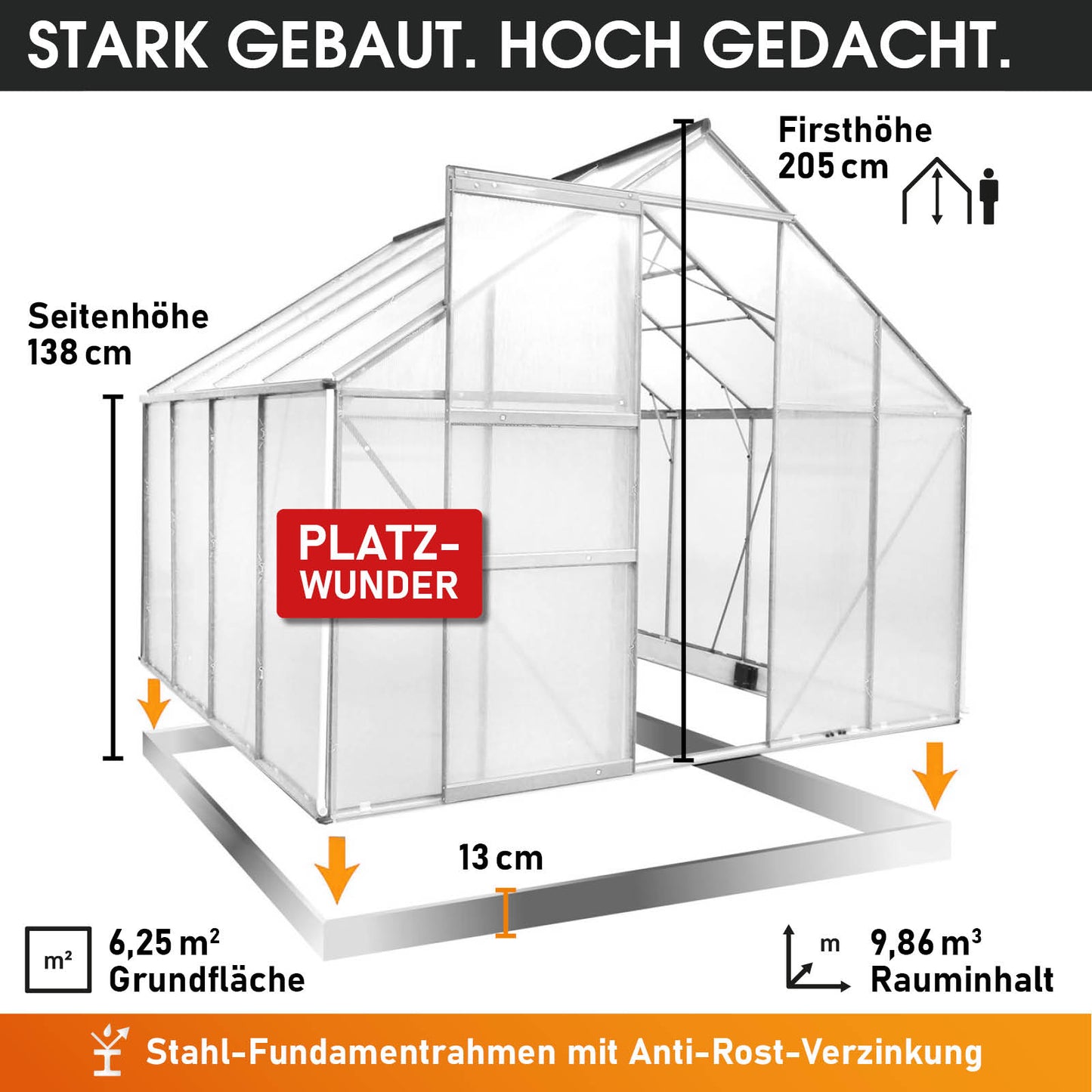 Aluminium-Gewächshaus 250x250x205