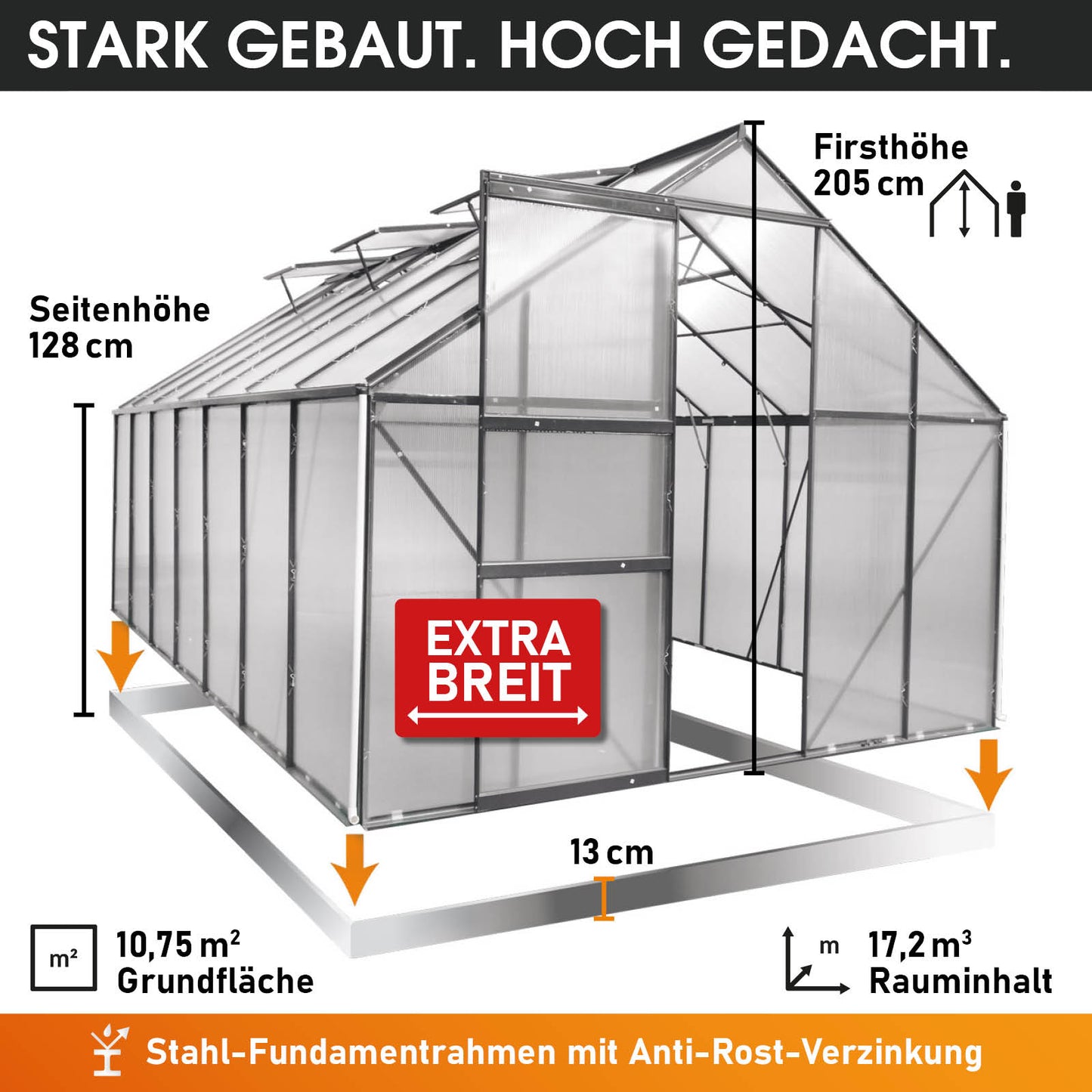 Aluminium-Gewächshaus 430x250x205 grau