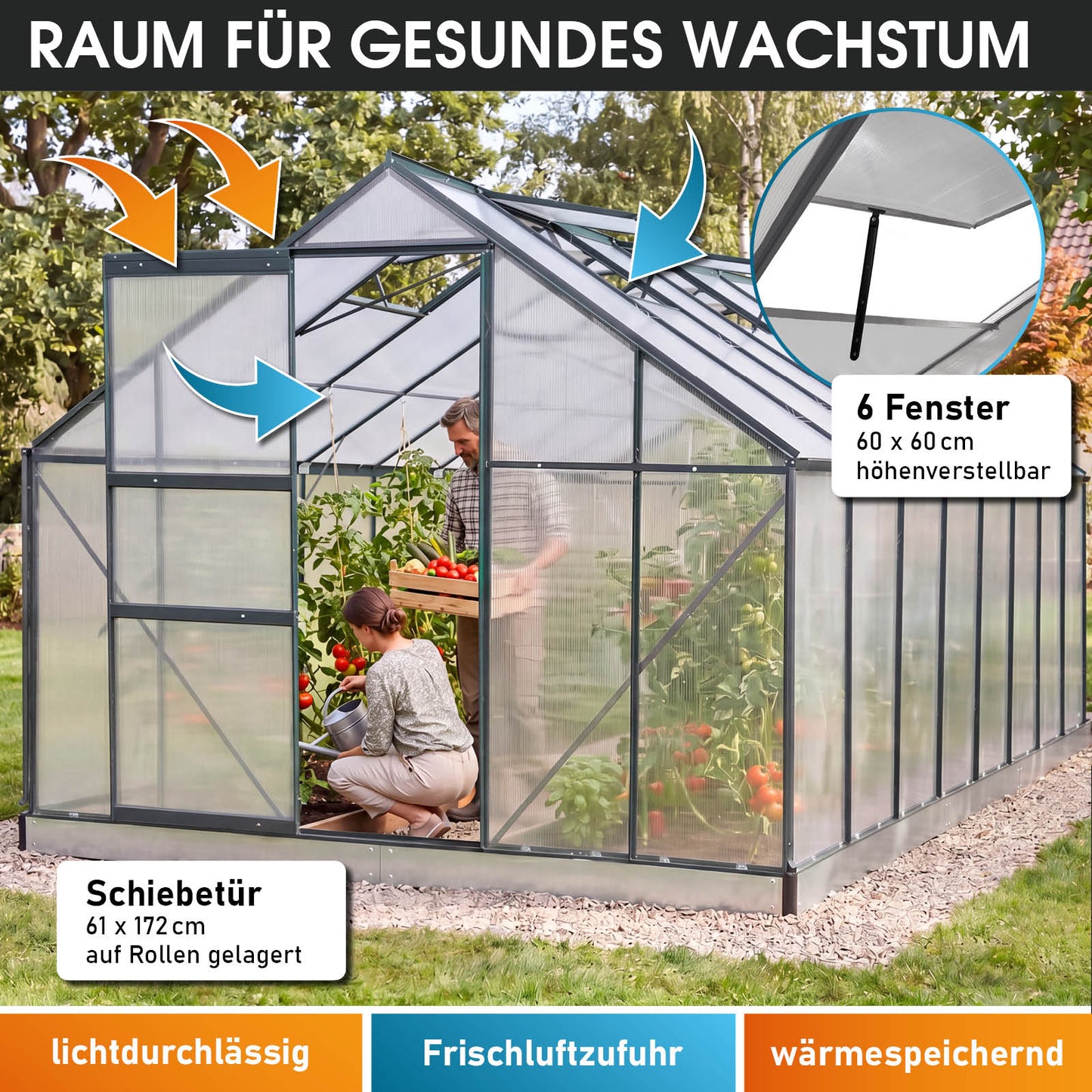 Aluminium-Gewächshaus 430x250x205 grau