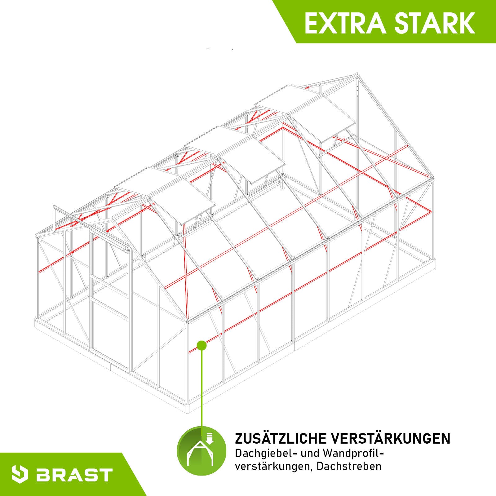 Aluminium Gewächshaus Treibhaus 430x250x205 cm mit Fundament und zusätzlichen Verstärkungen, begehbares windsicheres.