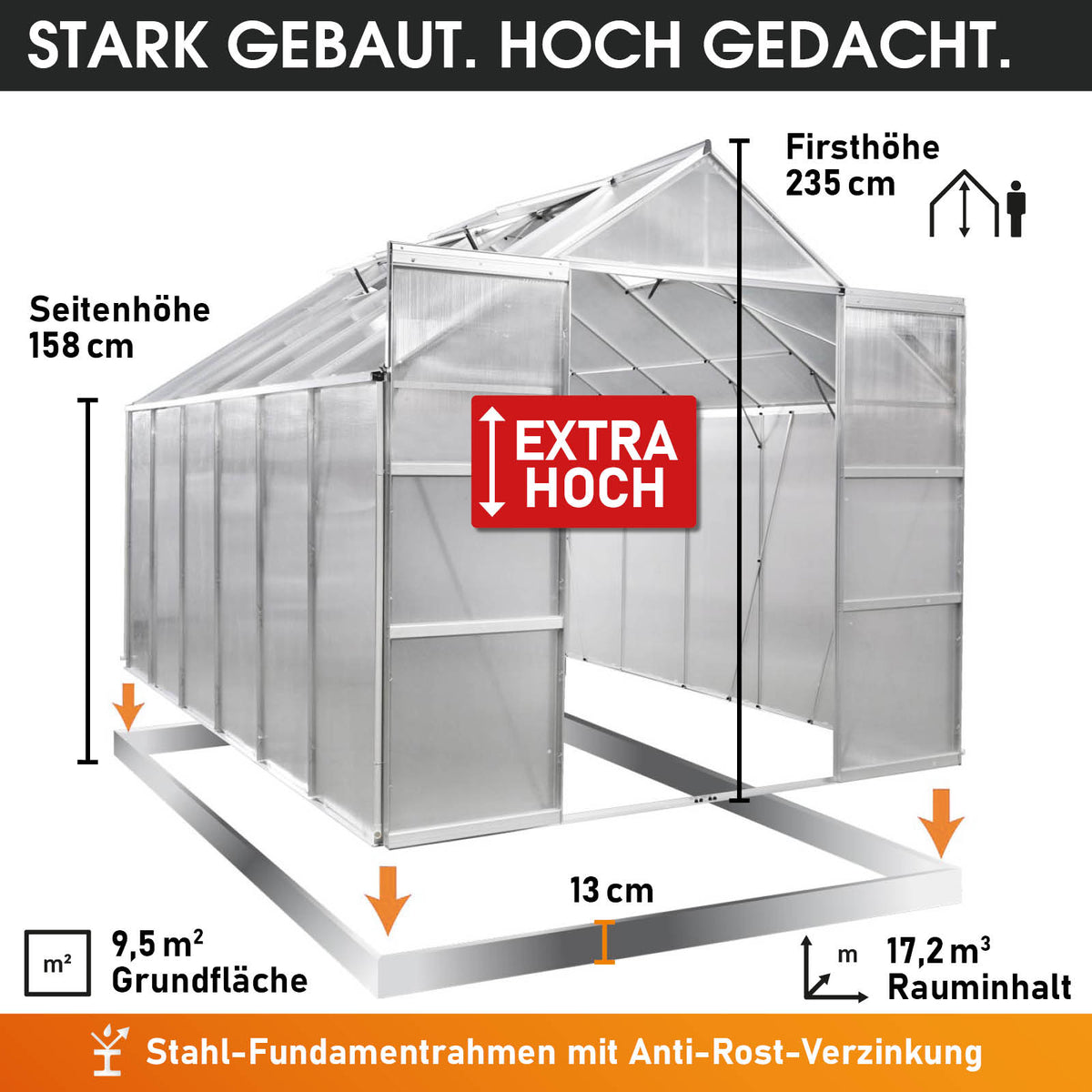 Aluminium-Gewächshaus 380x250x235