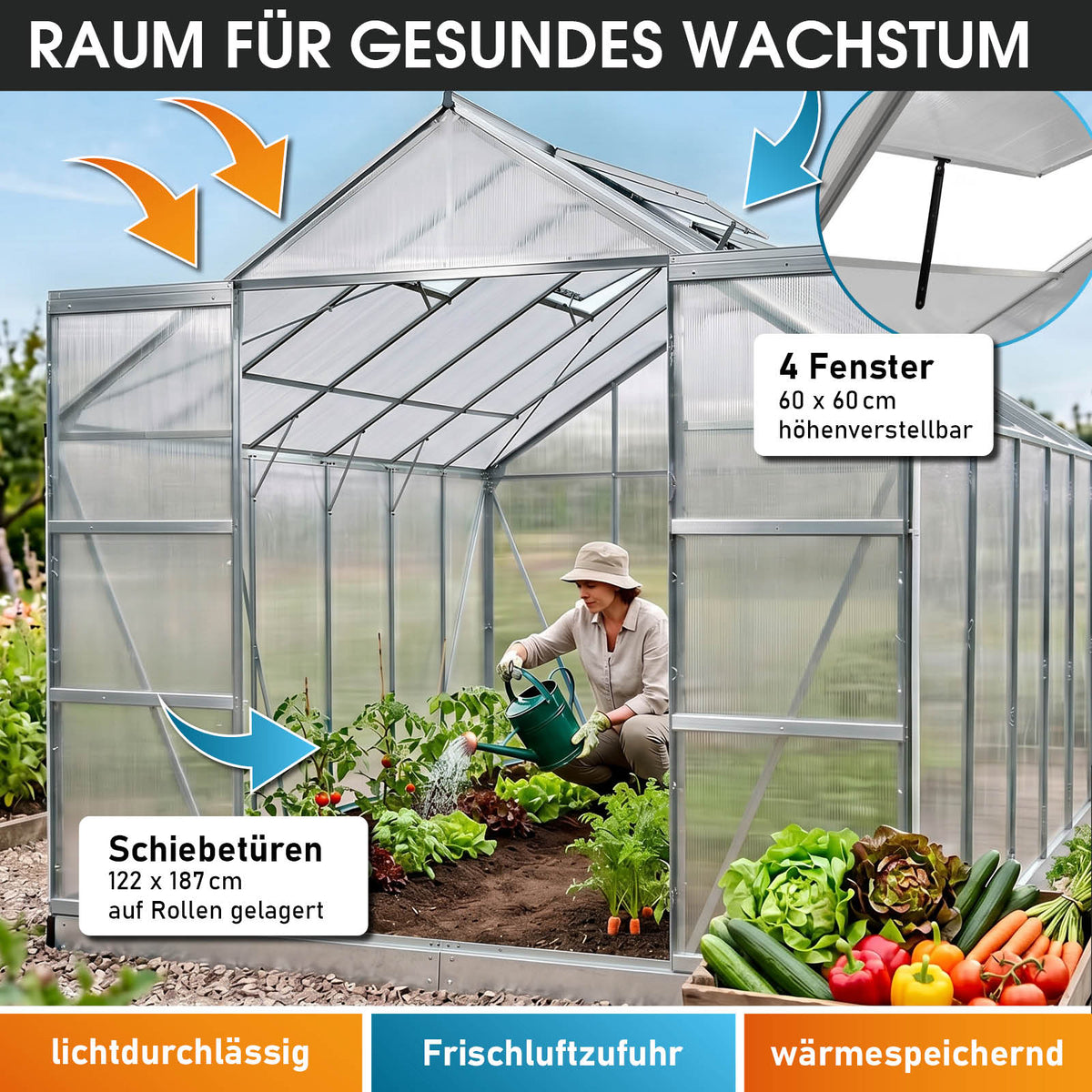 Aluminium-Gewächshaus 380x250x235