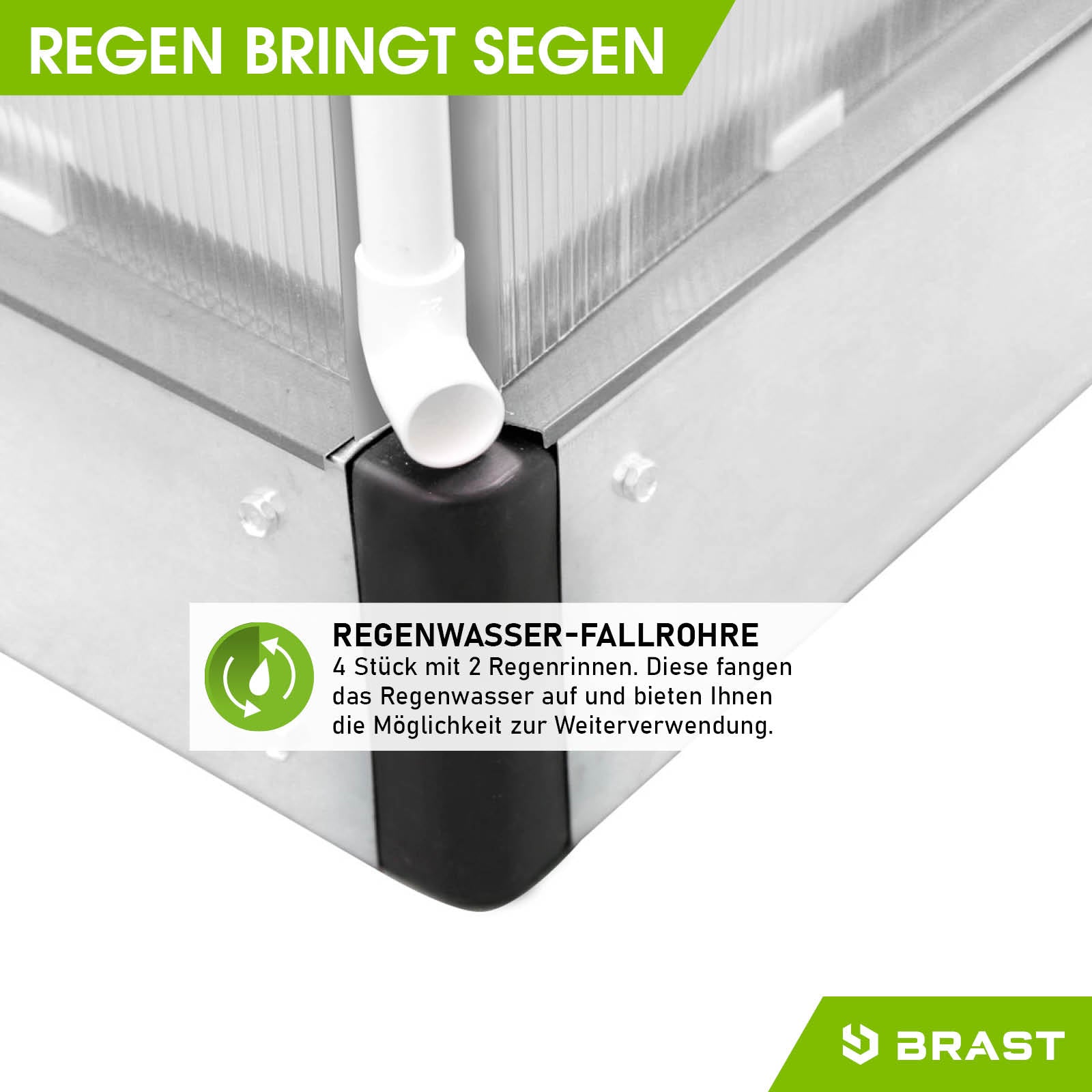 Aluminium Gewächshaus mit stabilem Fundament und Regenwasser-Fallrohr, windsicheres begehbares Gewächshaus für Garten.
