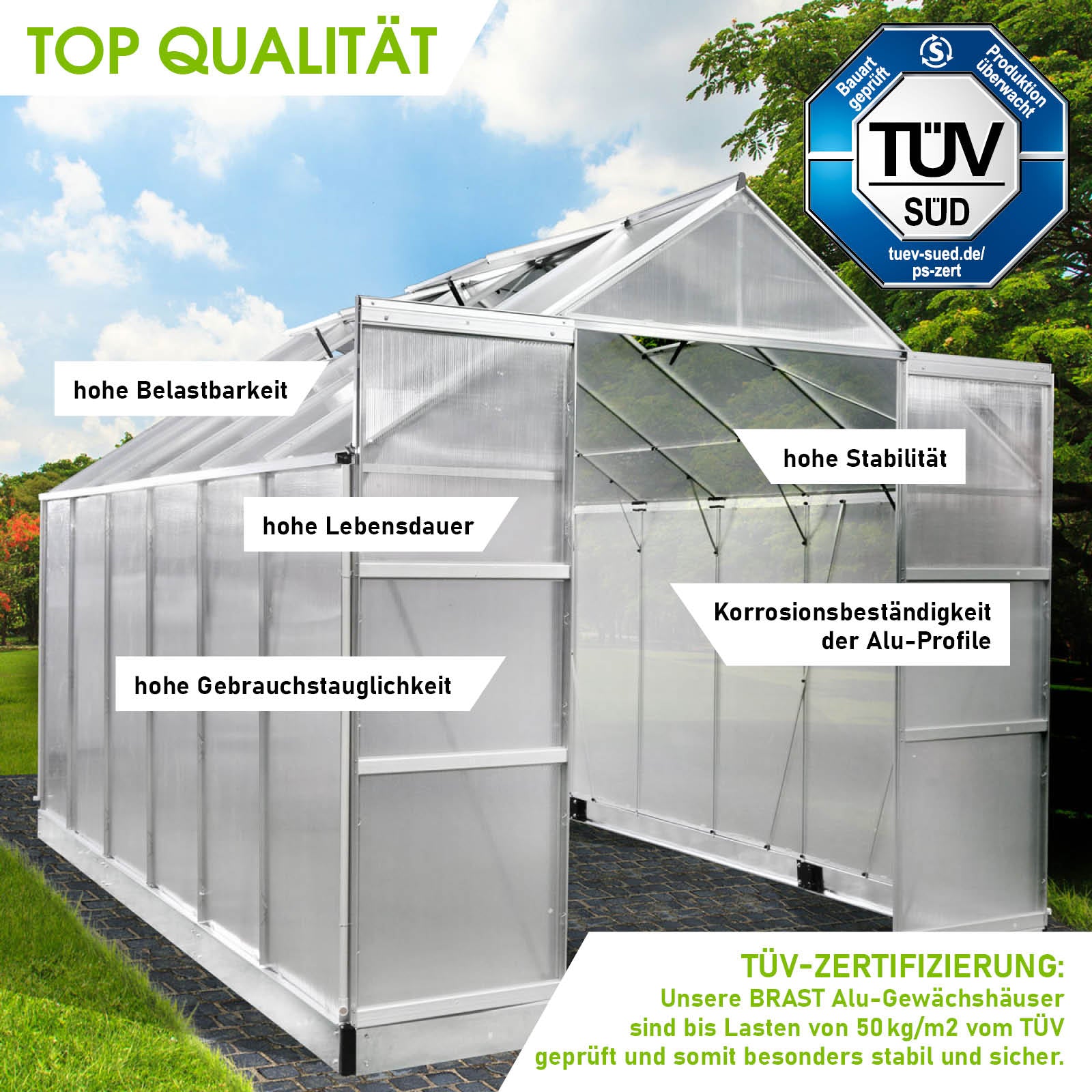 Windsicheres Aluminium Gewächshaus mit Fundament, begehbares Gewächshaus Treibhaus für Garten, stabile Alu-Profile,.