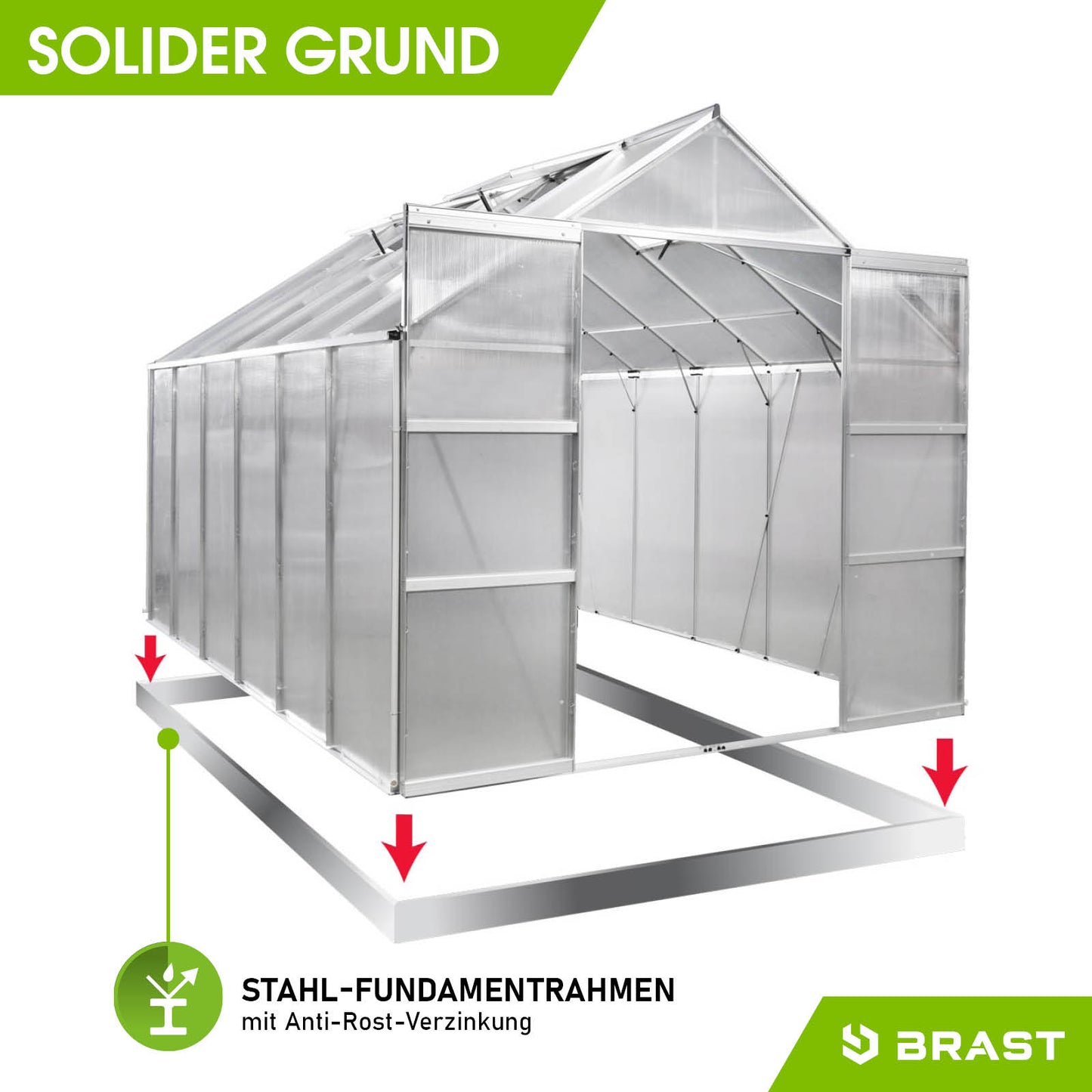 Aluminium Gewächshaus mit Stahl-Fundamentrahmen, begehbares Gewächshaus Treibhaus für Garten, windsicheres Gewächshaus mit.