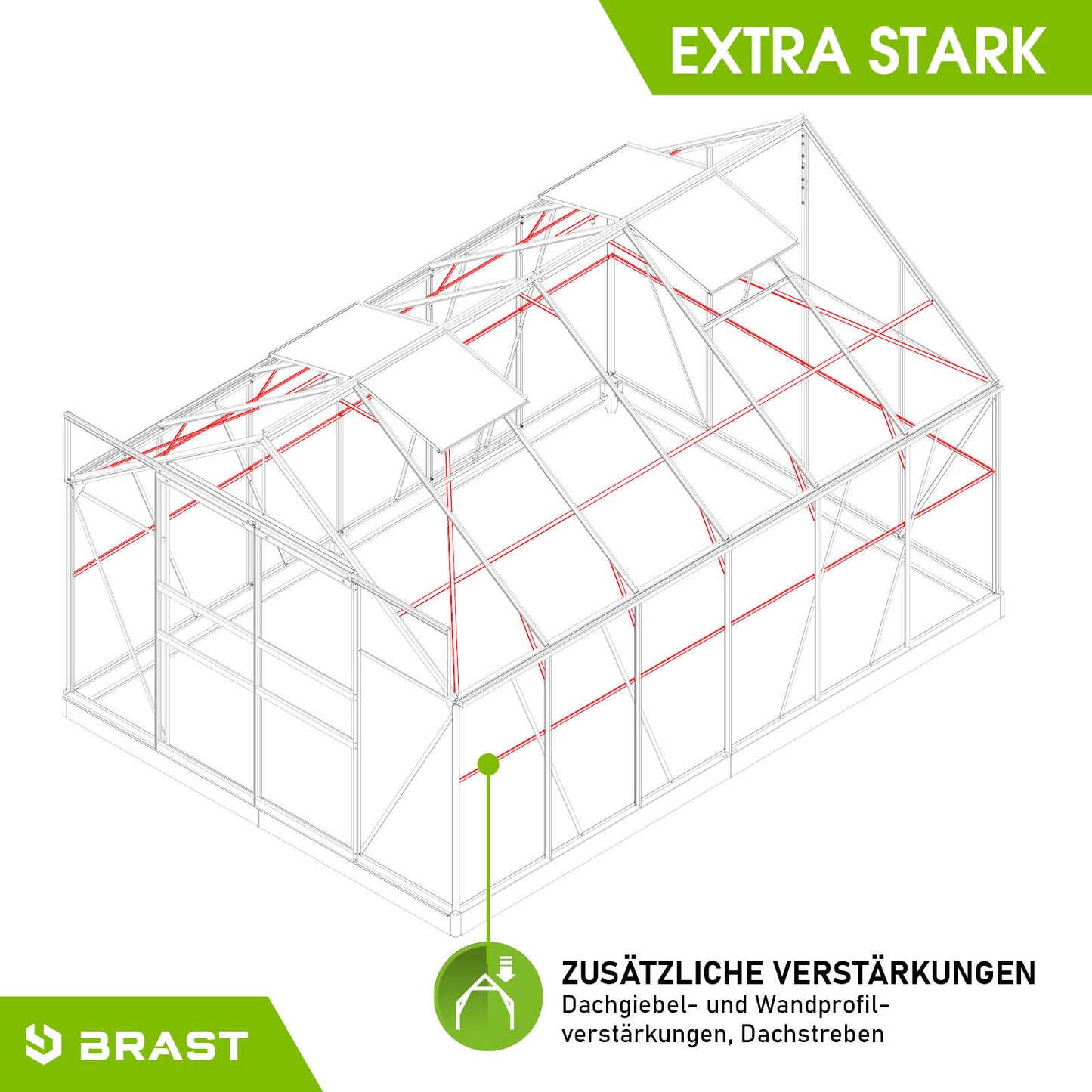 Aluminium Gewächshaus Treibhaus mit Fundament, begehbares, windsicheres Gewächshaus für Garten in 380x250x235 cm.