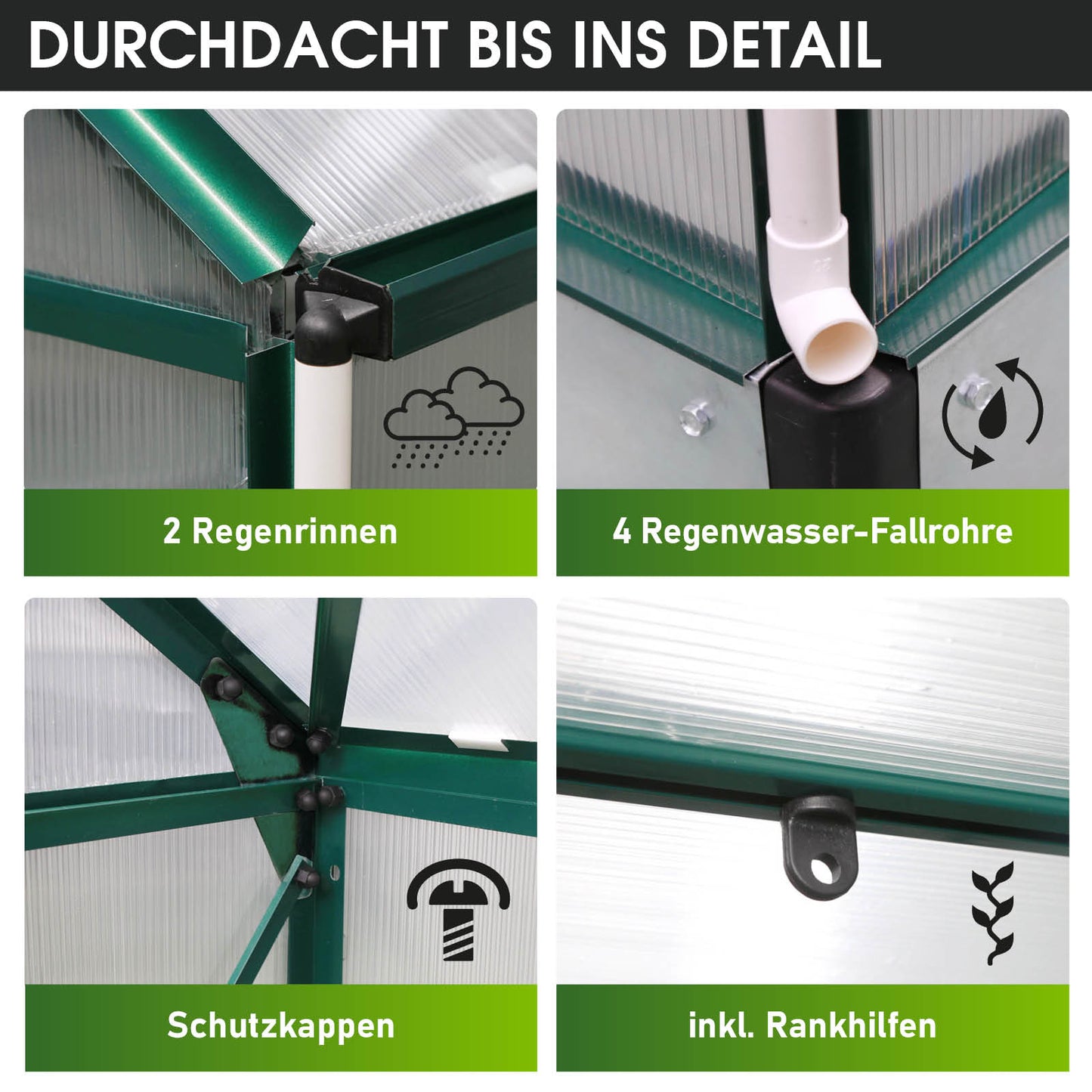 Aluminium-Gewächshaus 250x250x205 grün