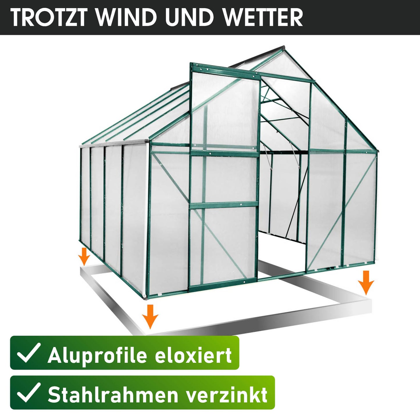 Aluminium-Gewächshaus 250x250x205 grün