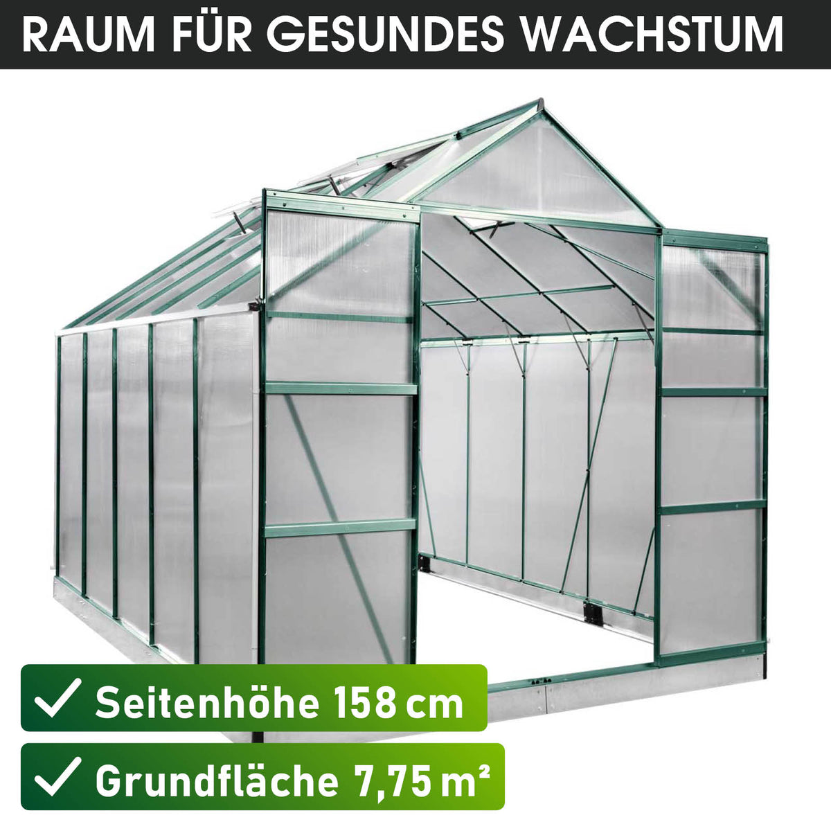 Aluminium-Gewächshaus 310x250x235 grün
