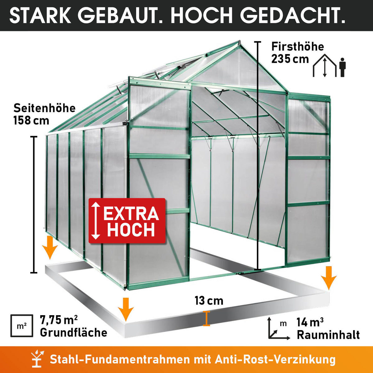 Aluminium-Gewächshaus 310x250x235 grün