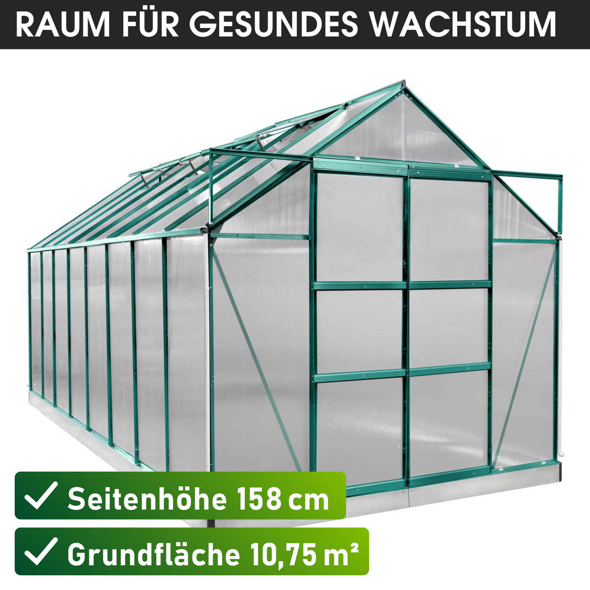 Aluminium-Gewächshaus 430x250x235 grün