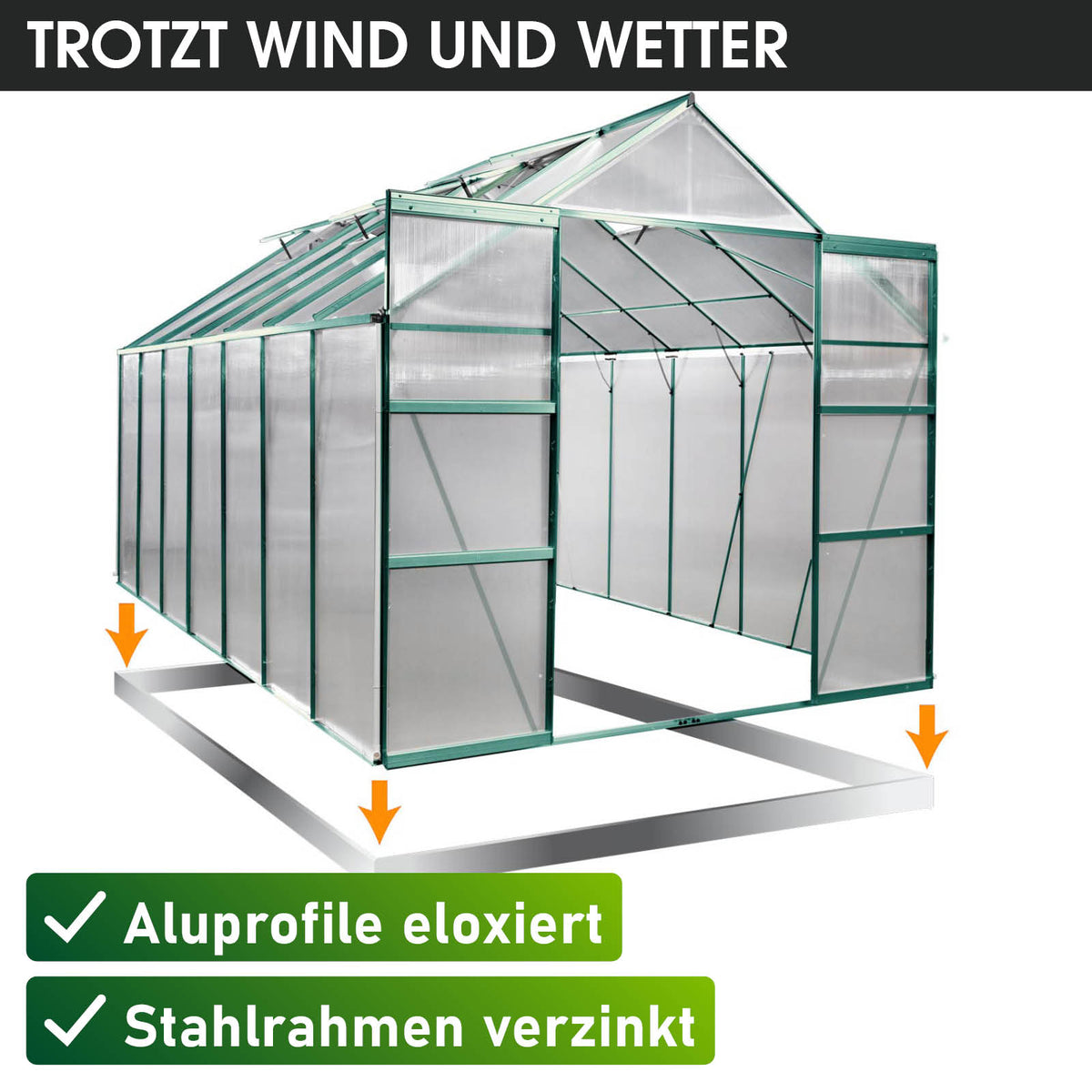 Aluminium-Gewächshaus 430x250x235 grün