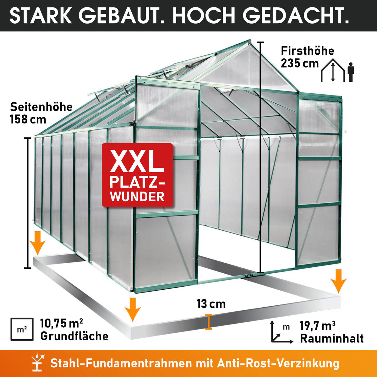 Aluminium-Gewächshaus 430x250x235 grün