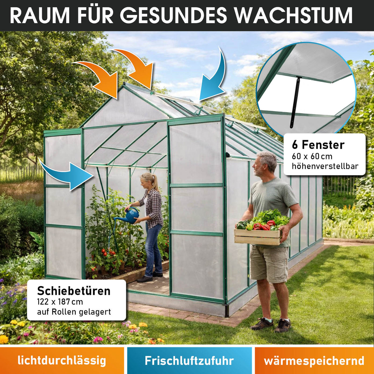 Aluminium-Gewächshaus 430x250x235 grün